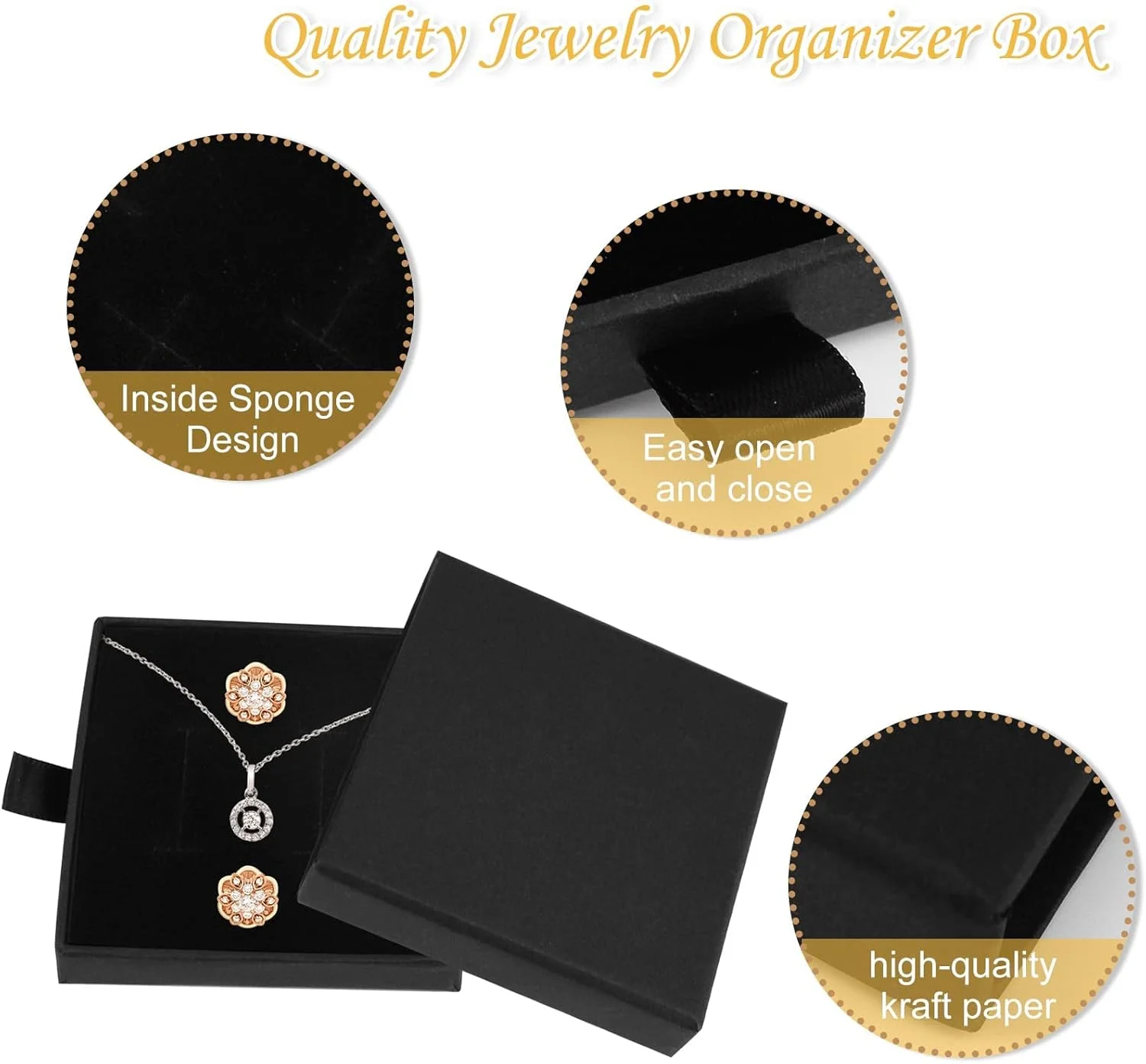جعبه جواهرات TERRIFI، 2 عدد جعبه مقوایی کرافت مشکی مربعی برای بسته بندی هدیه جواهرات، مناسب برای نگهداری گردنبند، انگشتر و آویز