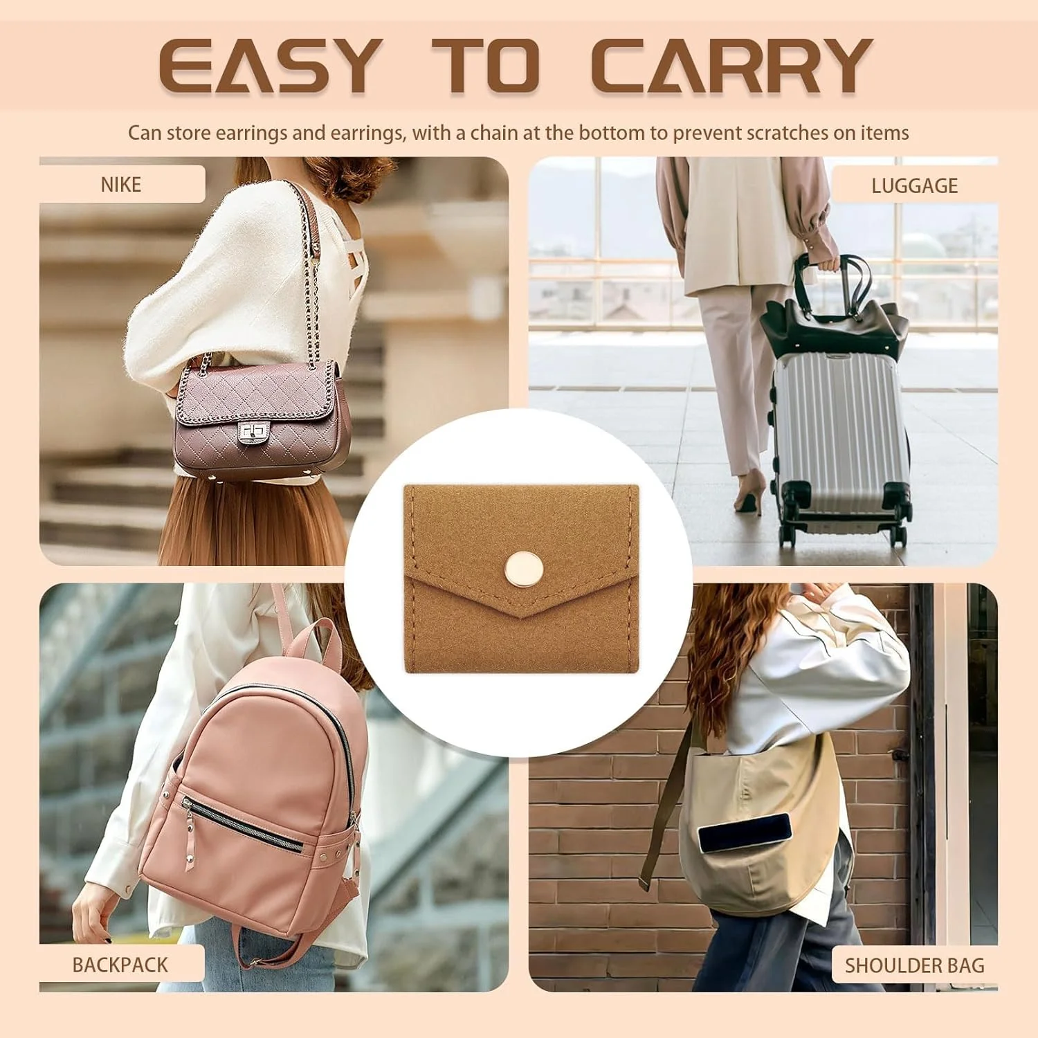 بسته 5 عددی کیف کوچک جواهرات مسافرتی - کیف های مخملی کوچک سازمان دهنده جواهرات با بست دکمه ای، رول جمع و جور قابل حمل برای انگشتر، گوشواره، گردنبند و گل میخ زنانه، نگهداری هدیه