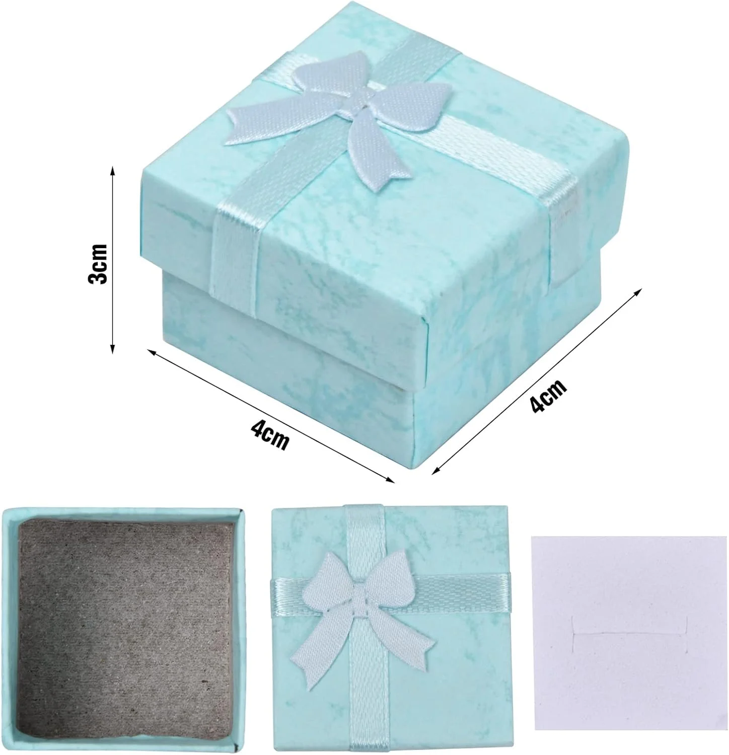 جعبه هدیه جواهرات، جعبه انگشتر کاغذی، جعبه هدیه کوچک با پاپیون، جعبه نمایش جواهرات مربعی برای بسته بندی گردنبند، گوشواره، انگشتر، 4x4x3 سانتی متر (آبی) 24 عدد