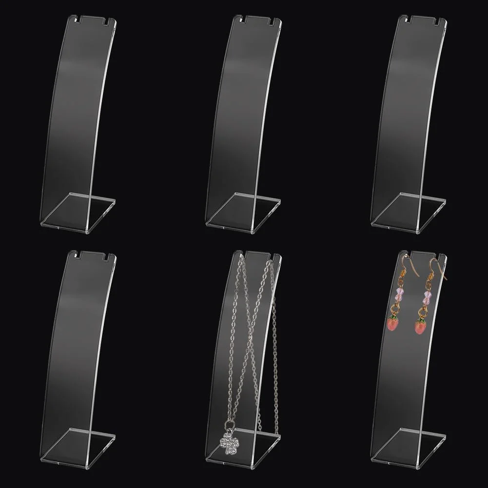 پایه نگهدارنده گردنبند اکریلیک L شکل، استند نمایش گوشواره با پشتی مورب، سازمان دهنده جواهرات برای گوشواره، گردنبند، زنجیر بلند، آویز، قفسه نگهداری جواهرات برای نمایش خرده فروشی (6 عدد، شفاف، ارتفاع 4.53 اینچ)