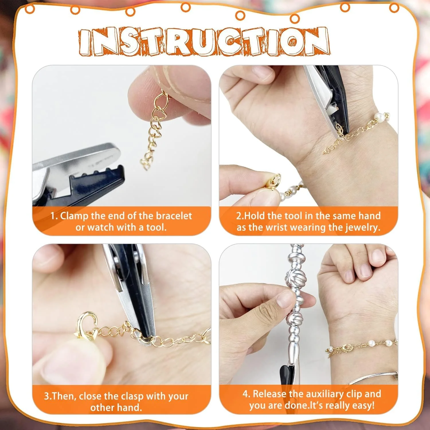 ابزار کمکی جواهرات، گیره های بست دستبند 4 عددی برای گردنبند، دستبند، ساعت و زیپ، گزینه های چند رنگ (طلایی، نقره ای، رزگلد)، جنس پلاستیک بادوام