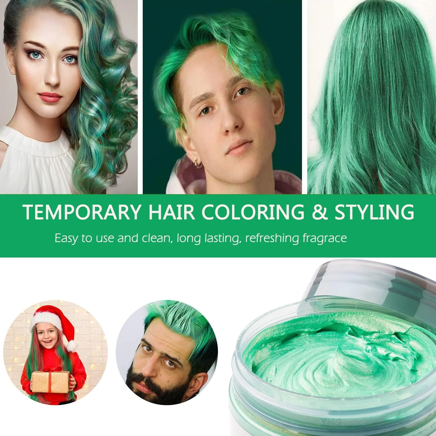 واکس رنگ مو CHELIZIHI، واکس موی فوری سبز 120 گرم، کرم پماد حالت دهنده موی طبیعی унисекс، رنگ موی موقت برای مهمانی، косплей، هالووین