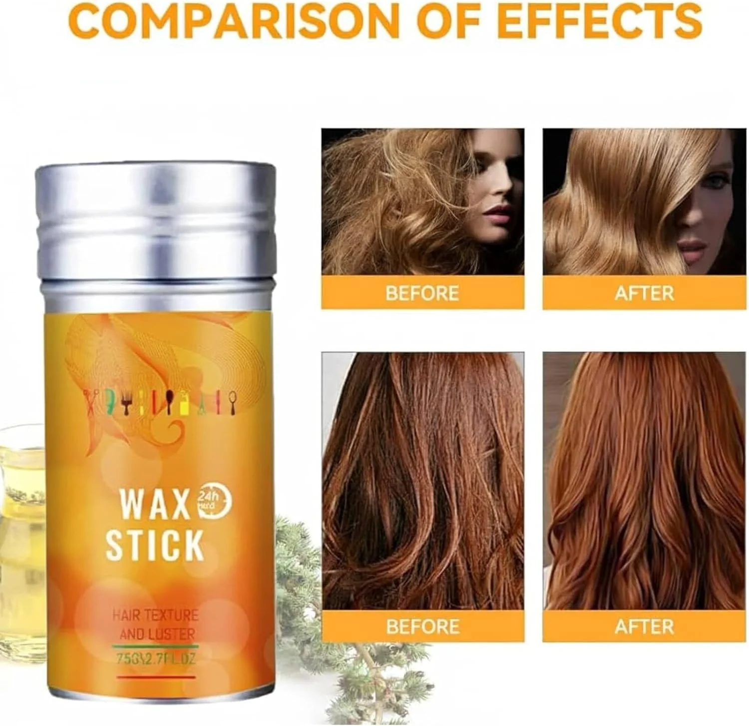 استیک واکس مو برای موهای مصنوعی، پماد حالت دهنده مو، ژل موی حالت دهنده با ماندگاری طولانی، مرطوب کننده و درخشان کننده، صاف کننده موهای وز و خرده مو، بدون چربی (80 گرم)