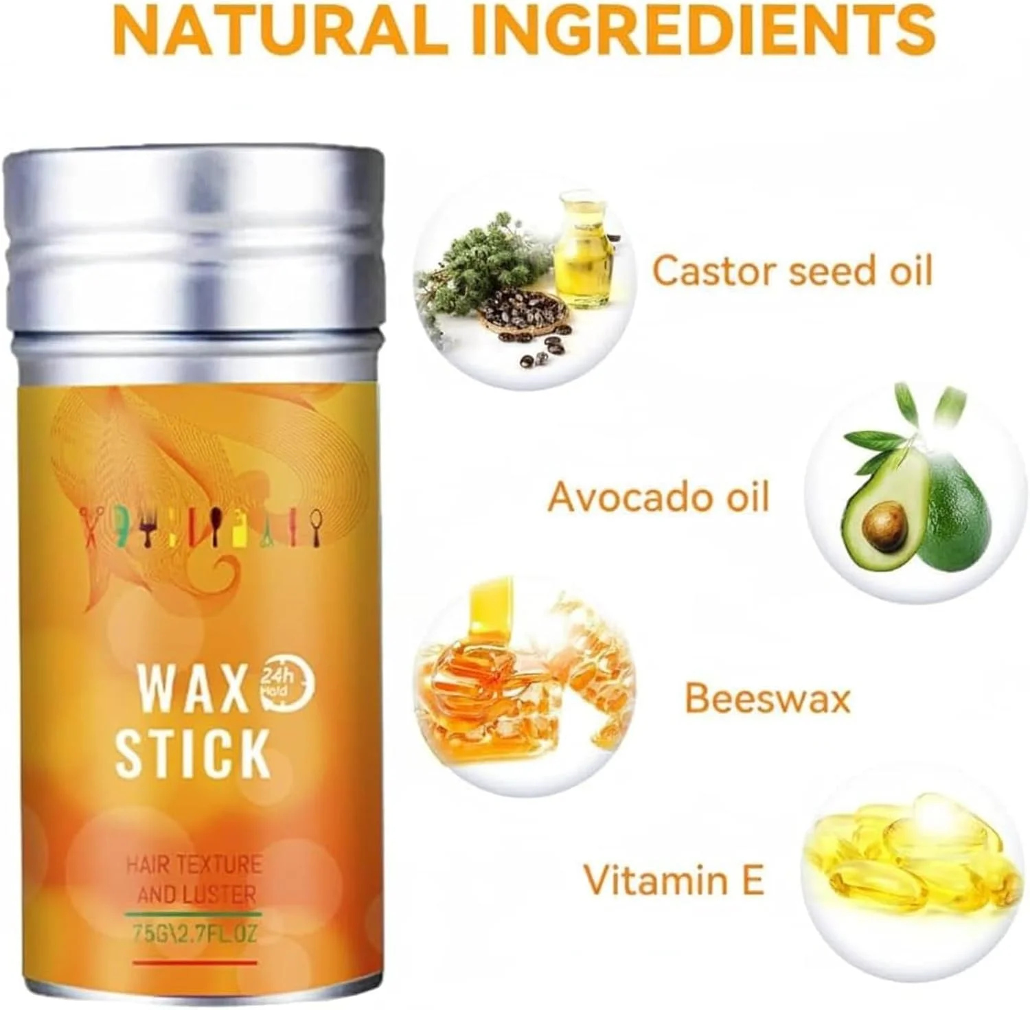 استیک واکس مو برای موهای مصنوعی، پماد حالت دهنده مو، ژل موی حالت دهنده با ماندگاری طولانی، مرطوب کننده و درخشان کننده، صاف کننده موهای وز و خرده مو، بدون چربی (80 گرم)