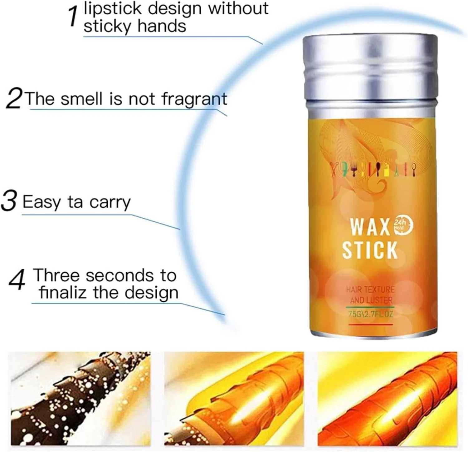 استیک واکس مو برای موهای مصنوعی، پماد حالت دهنده مو، ژل موی حالت دهنده با ماندگاری طولانی، مرطوب کننده و درخشان کننده، صاف کننده موهای وز و خرده مو، بدون چربی (80 گرم)