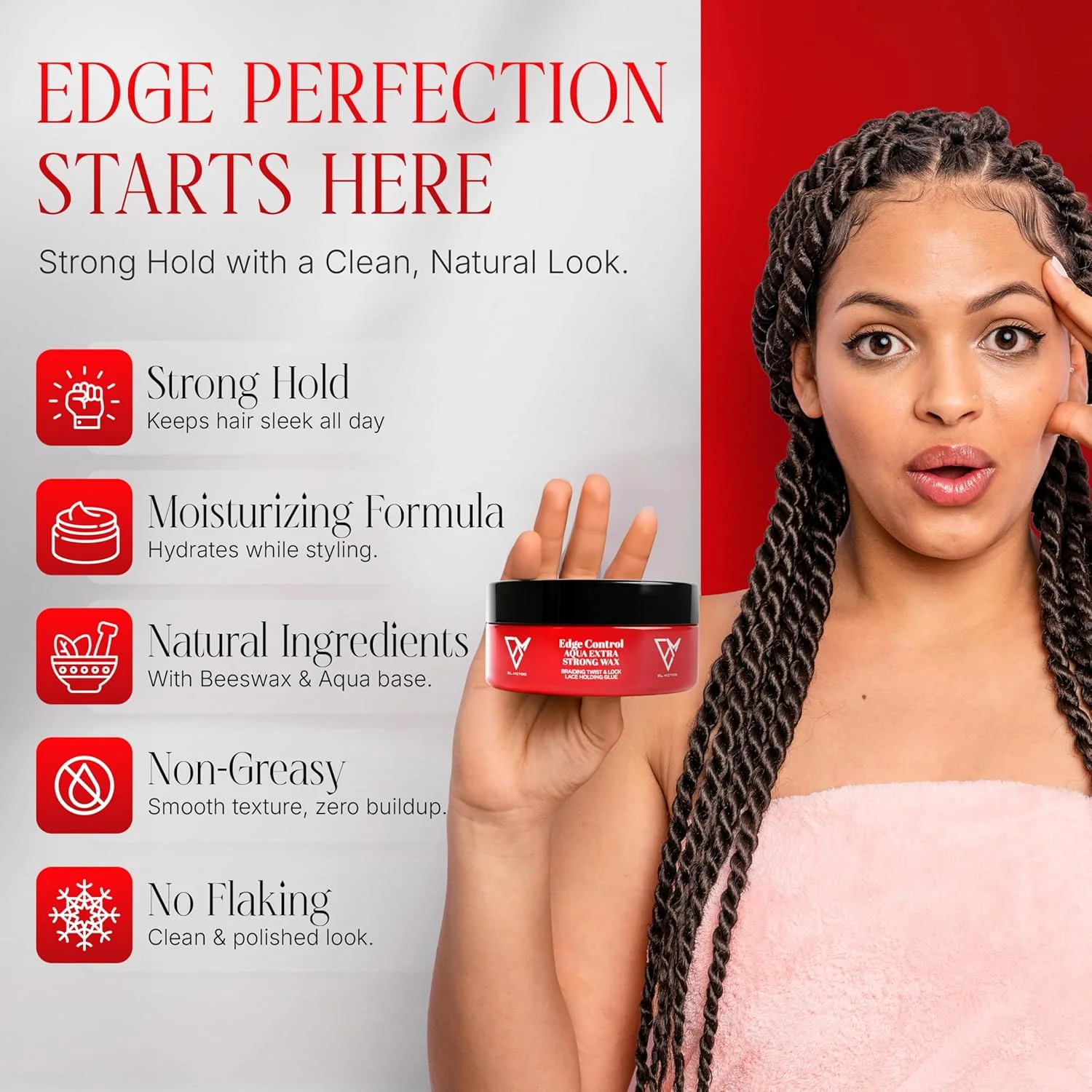 واکس ژل حالت دهنده بسیار قوی El Mito Edge Control Aqua برای بافتن، تاب دادن و کلاه گیس توری - بالم حالت دهنده طبیعی یونیسکس با پوشش مات و نگهدارندگی قوی، 150 میلی لیتر