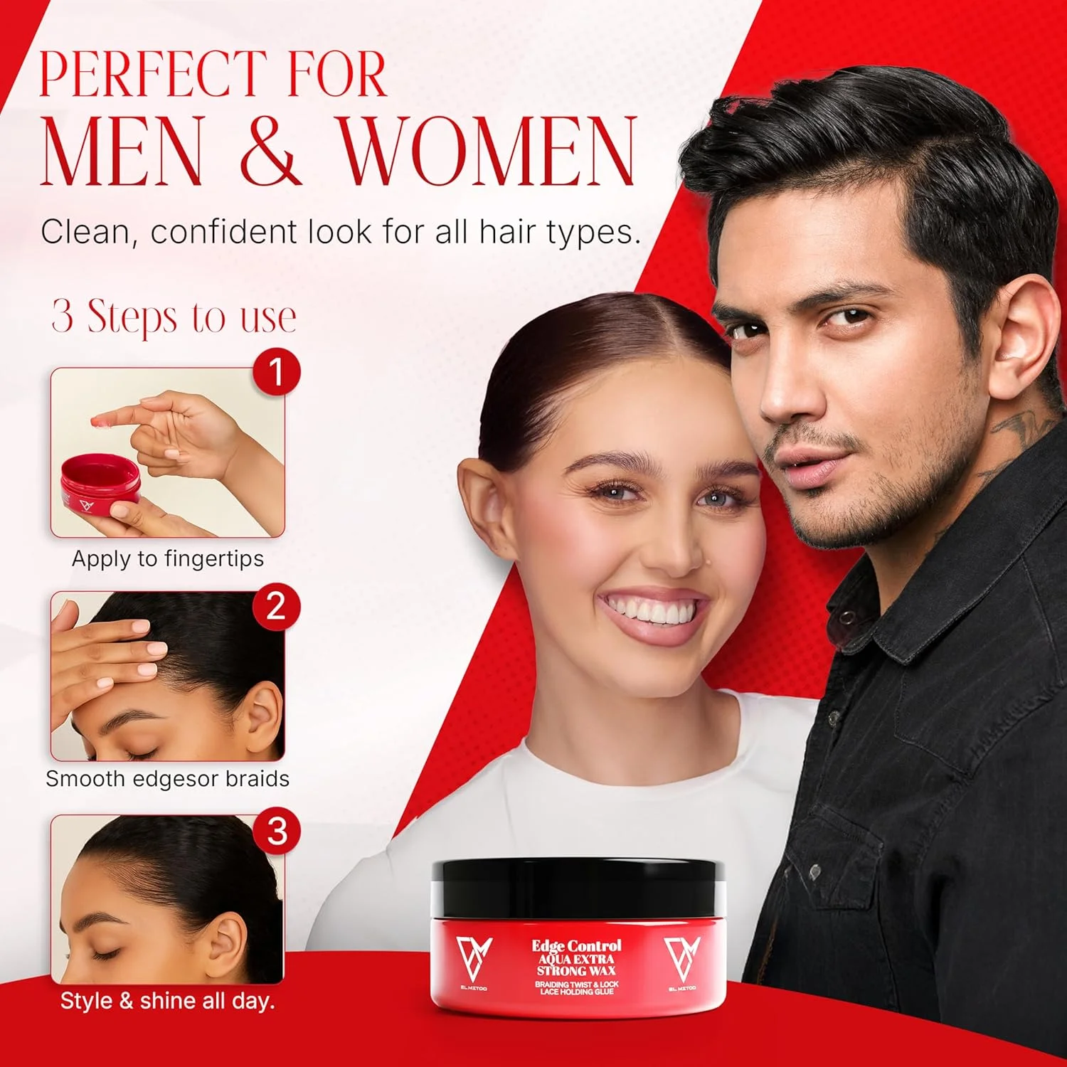 واکس ژل حالت دهنده بسیار قوی El Mito Edge Control Aqua برای بافتن، تاب دادن و کلاه گیس توری - بالم حالت دهنده طبیعی یونیسکس با پوشش مات و نگهدارندگی قوی، 150 میلی لیتر