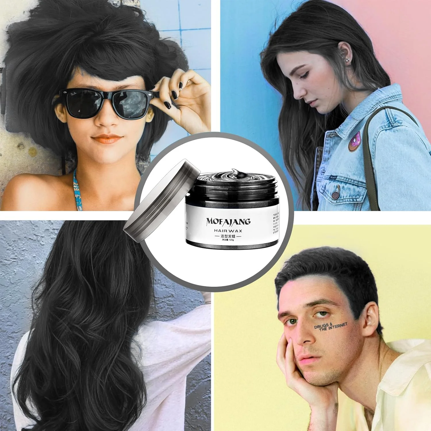 موم رنگ موقت efly، 120 گرم - کرم حالت دهنده فوری مو، موم حالت دهنده مو برای مهمانی، اجرای نقش، تمیز کردن آسان (مشکی) مشکی