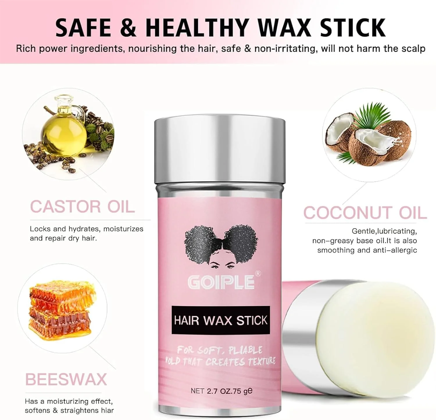 استیک واکس مو Goiple - پماد ماندگار برای حالت دادن، صاف کردن و براق کردن مو، کلاه گیس، از بین بردن موخوره و کنترل وز (76 گرم)