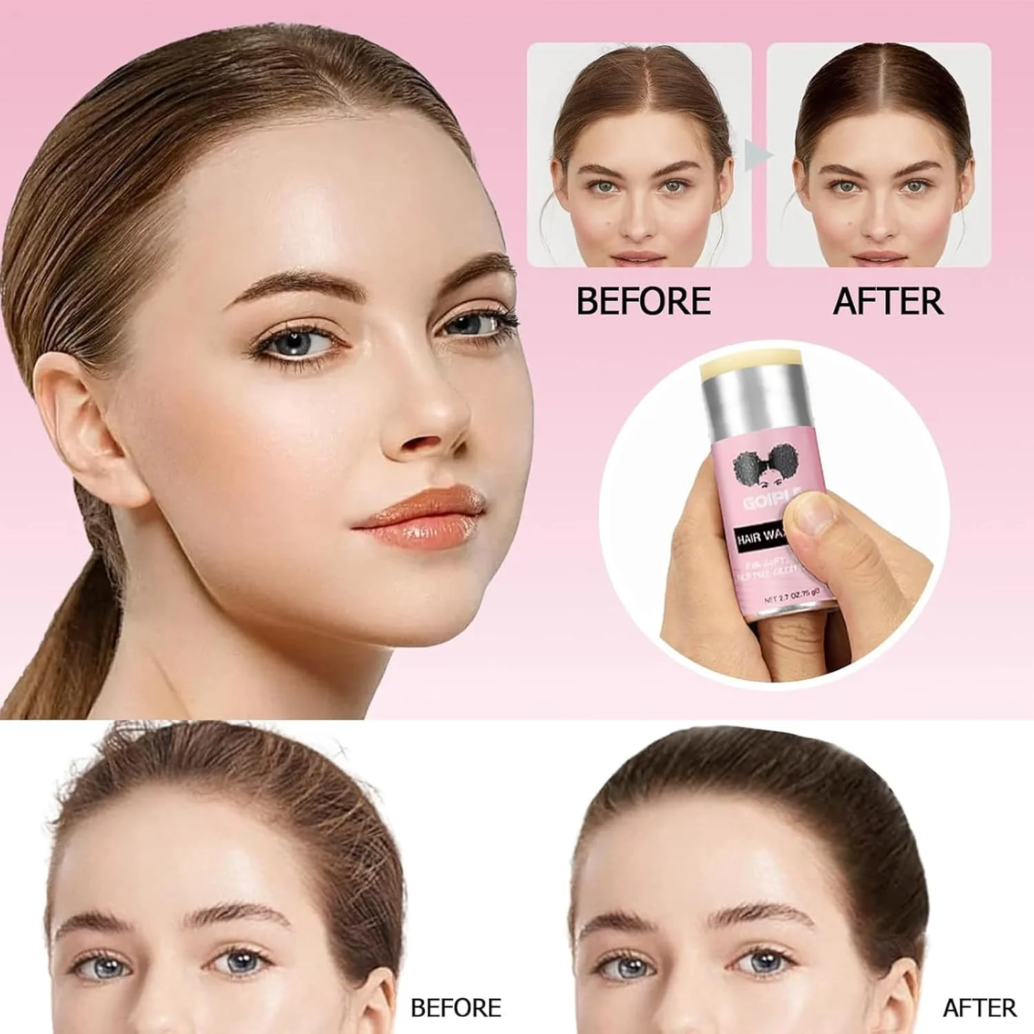 استیک واکس مو Goiple - پماد ماندگار برای حالت دادن، صاف کردن و براق کردن مو، کلاه گیس، از بین بردن موخوره و کنترل وز (76 گرم)