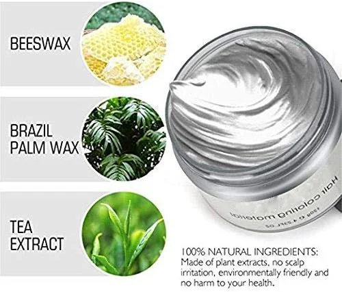 واکس رنگ مو - کرم حالت دهنده موقت فوری 120 گرم، پماد طبیعی برای مهمانی و آرایش مو مردان و زنان (خاکستری دودی)