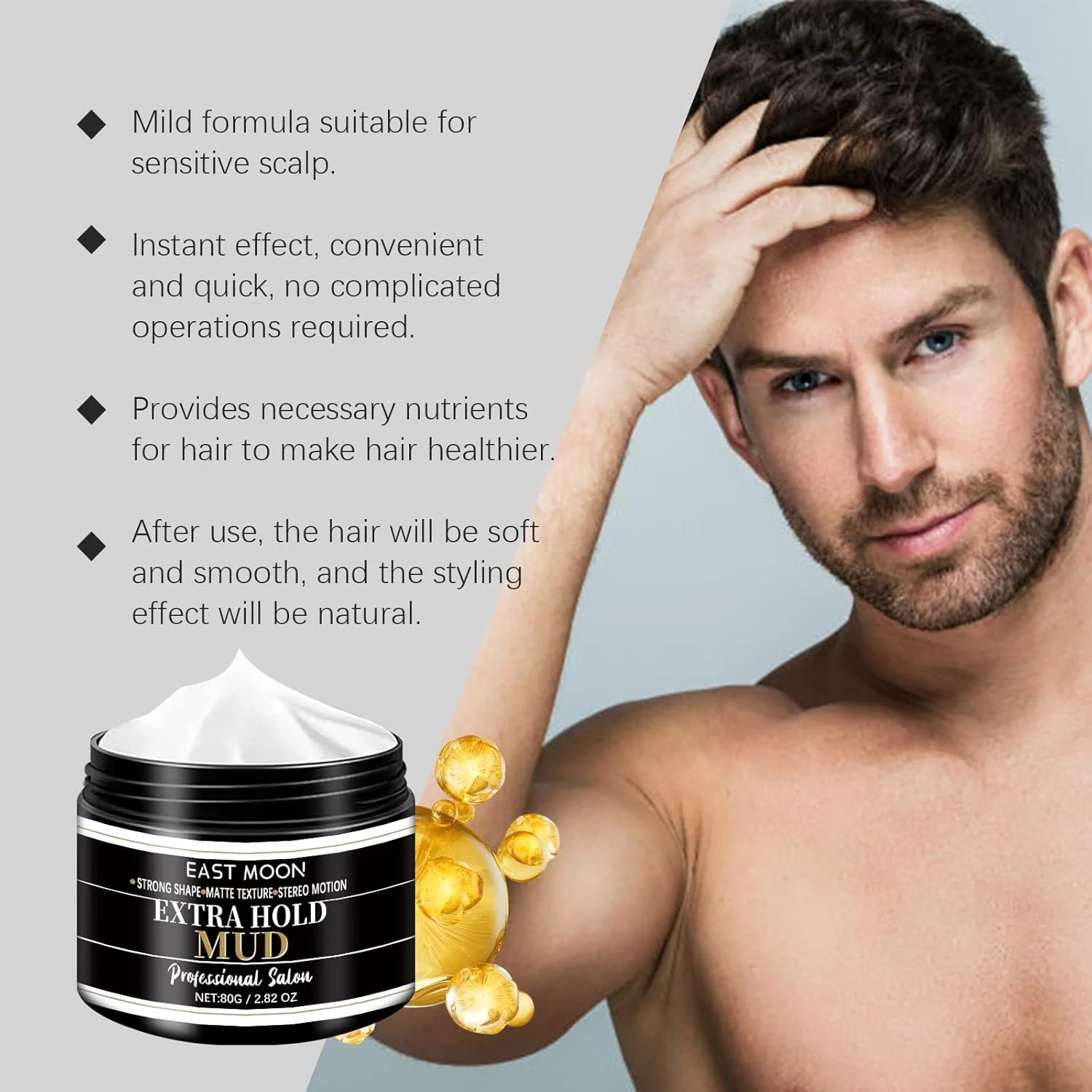 واکس مو مردانه – واکس حالت دهنده مو با موم زنبور عسل و روغن کرچک، مراقبت مرطوب کننده، نگهدارندگی قوی، حالت دهی آسان، مناسب برای انواع مو، 80 گرم