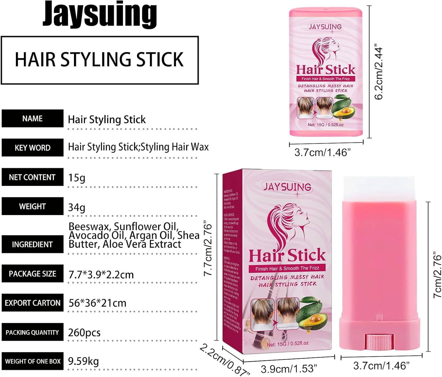 استیک حالت دهنده مو برای موهای وز شده - استیک حالت دهنده برای ظاهری صاف، رام کننده وز و موهای ریز، غیر چرب، حاوی روغن آرگان و شی باتر، 15 گرم