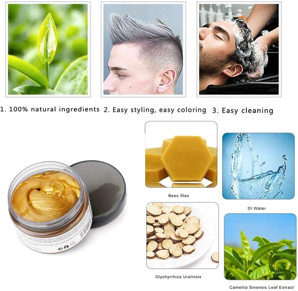 واکس رنگ موی فوری طلایی نارنجی، پماد رنگ موی موقت برای مدل موهای طبیعی مردانه و زنانه، مهمانی، косплей - 120 گرم