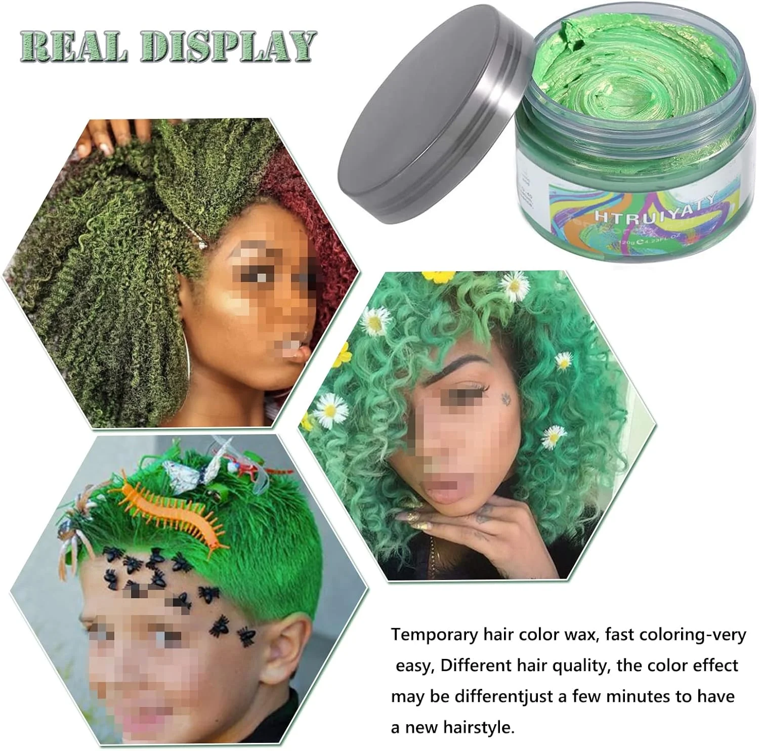 واکس موی رنگی سبز موقت، قابل شستشو، طبیعی، مدل موی گِلی، مناسب برای هالووین و کریسمس، شستشوی آسان، مدل موی مردانه و زنانه