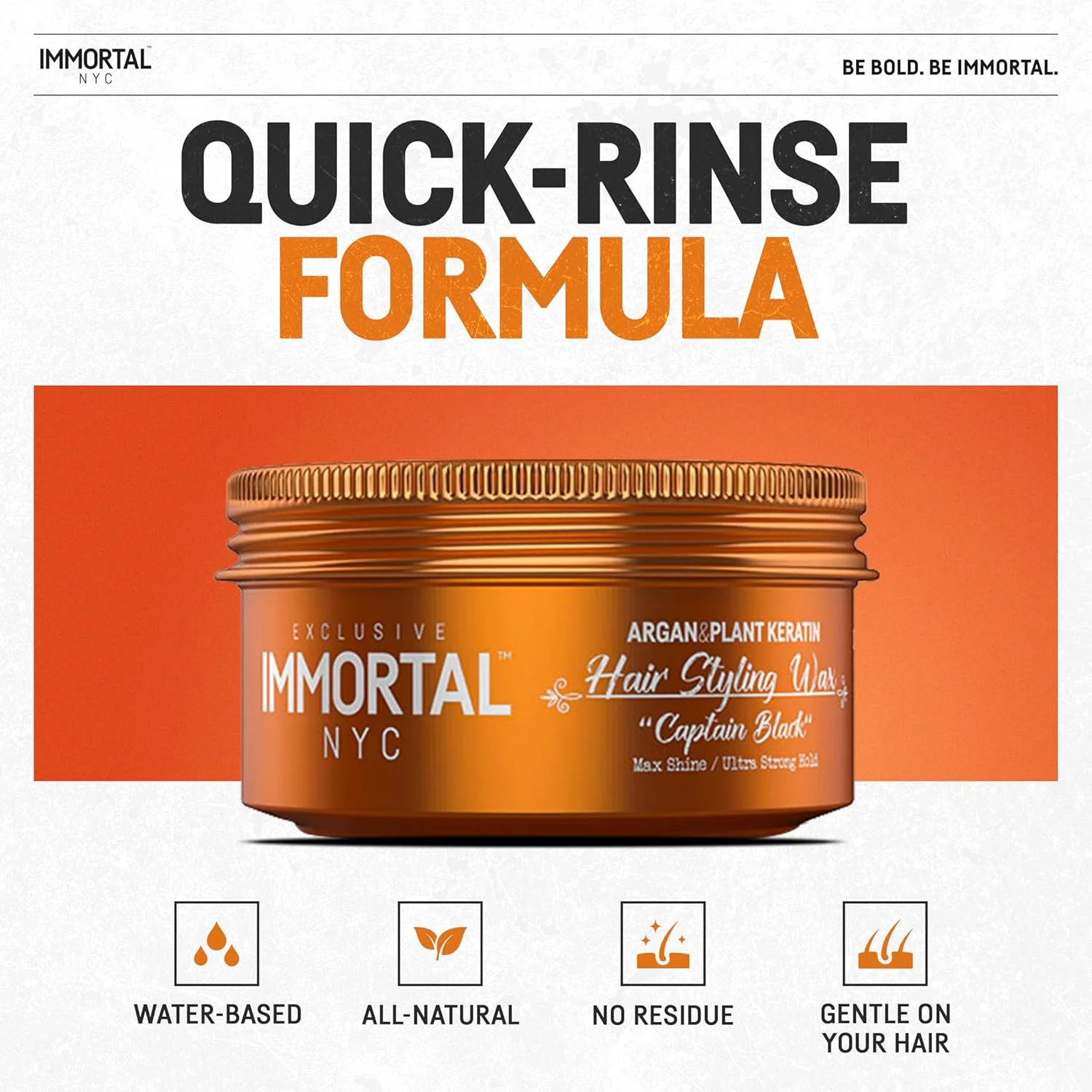 واکس موی کاپیتان بلک ایمورتال NYC - قدرت نگهداری 8 از 9، حداکثر درخشندگی - واکس موی طبیعی بر پایه آب برای مردان - بدون باقی مانده، مناسب برای انواع مو