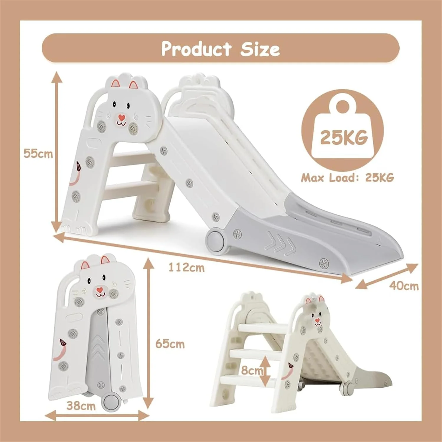 سرسره تاشو قابل حمل کودک SOOFAM با صخره نوردی، مجموعه بازی مستقل داخلی و خارجی برای کودکان 1-3 ساله، اسباب بازی فعالیت ایمنی پله های ضد لغزش (سفید)