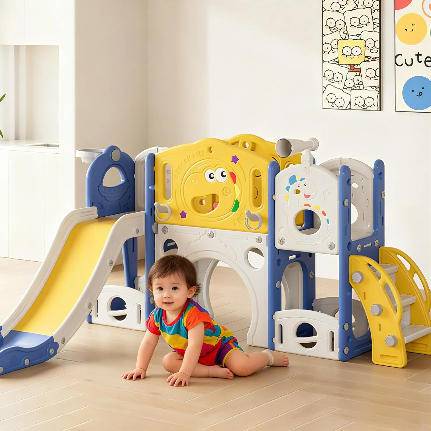 سرسره کودک 9 در 1 SOOFAM، سرسره کودک برای کودکان 1 تا 3 سال با حلقه پرتاب، حلقه بسکتبال و تلسکوپ، مجموعه بازی زمین بازی سرپوشیده و فضای باز سرسره کودک 9 در 1 SOOFAM، سرسره کودک برای کودکان 1 تا 3 سال با حلقه پرتاب، حلقه بسکتبال و تلسکوپ، مجموعه بازی زمین بازی سرپوشیده و فضای باز