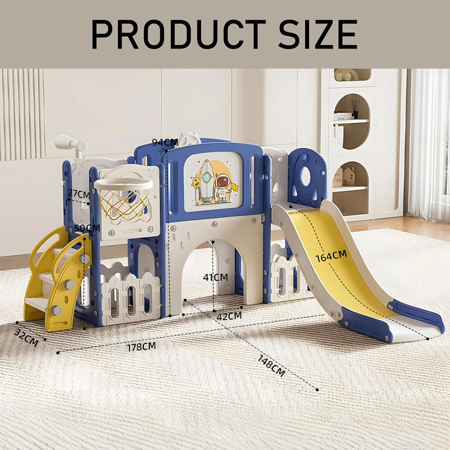 سرسره کودک 9 در 1 SOOFAM، سرسره کودکان برای کودکان بالای 1 سال، مجموعه بازی با حلقه بسکتبال، تلسکوپ، تخته طراحی، زمین بازی سرپوشیده و روباز برای کودکان 1-3 سال (آبی) سرسره کودک 9 در 1 SOOFAM، سرسره کودکان برای کودکان بالای 1 سال، مجموعه بازی با حلقه بسکتبال، تلسکوپ، تخته طراحی، زمین بازی سرپوشیده و روباز برای کودکان 1-3 سال (آبی)