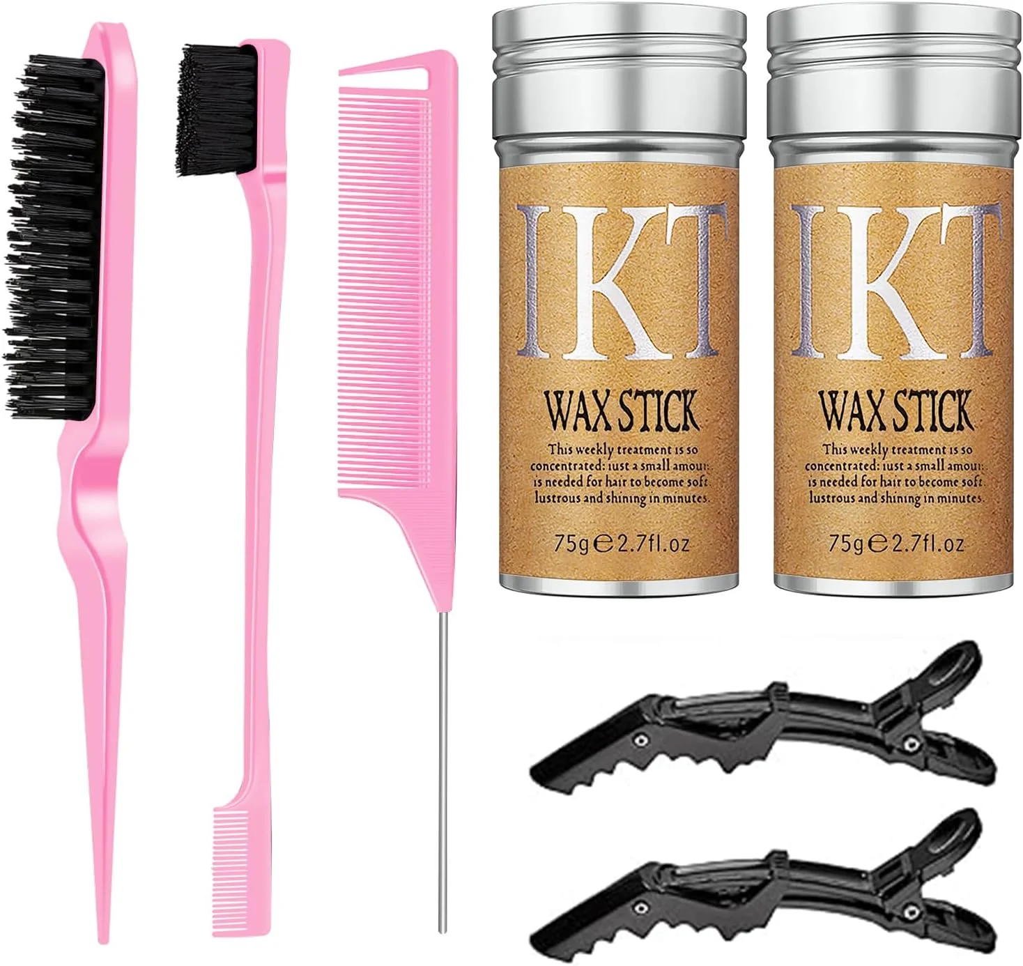 مجموعه حالت دهنده و چسب مو ماندگار - 2 عدد چسب مو، 3 عدد شانه، 2 عدد گیره مو برای کنترل وز، موهای بافته، و مرتب کردن موهای جلوی سر - بدون چربی (شانه قرمز)