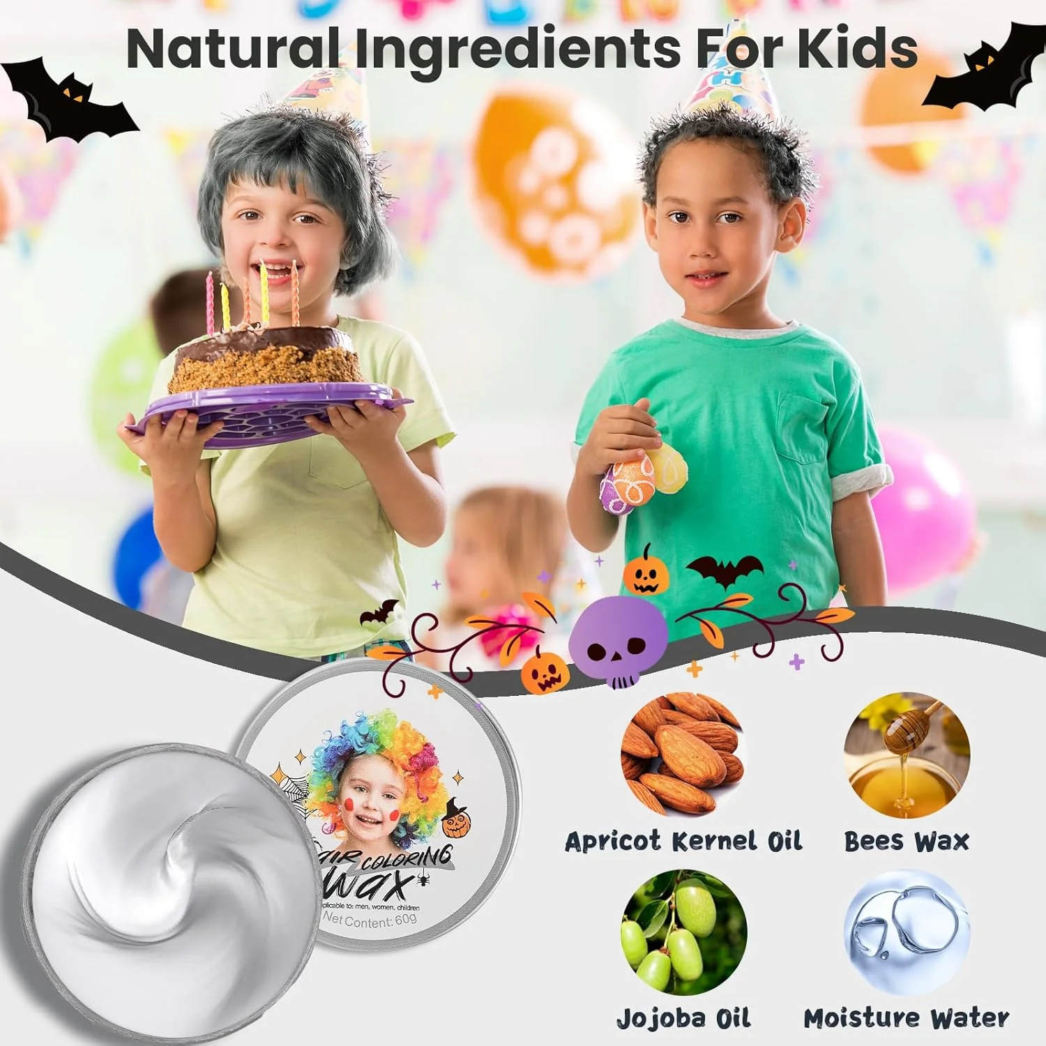 موم رنگ موقت میفانیو خاکستری نقره ای برای کودکان، رنگ موی رنگی قابل شستشو، پماد خاکستری یکبار مصرف و فوری برای دختران و پسران، کرم ژل رنگ آمیزی DIY برای زنان و مردان هالووین