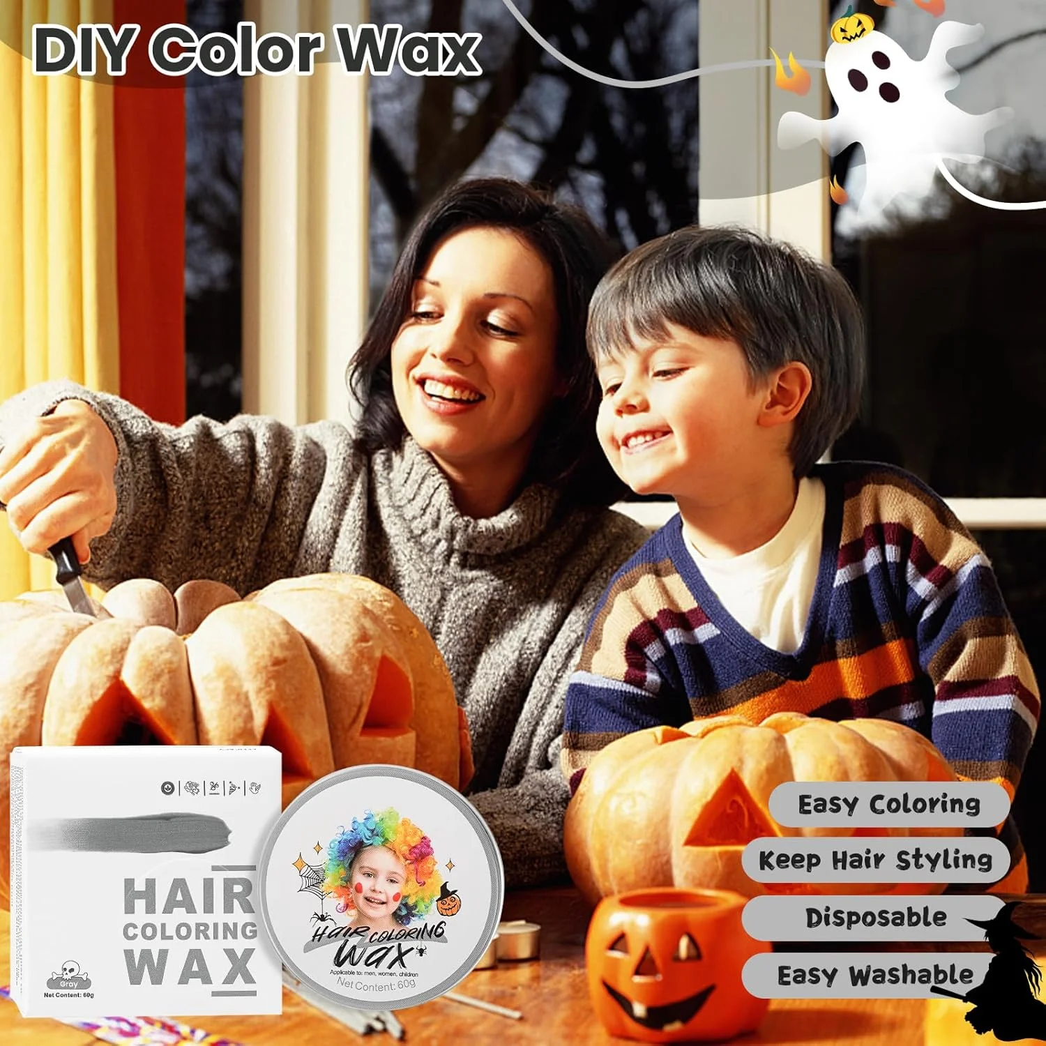موم رنگ موقت میفانیو خاکستری نقره ای برای کودکان، رنگ موی رنگی قابل شستشو، پماد خاکستری یکبار مصرف و فوری برای دختران و پسران، کرم ژل رنگ آمیزی DIY برای زنان و مردان هالووین