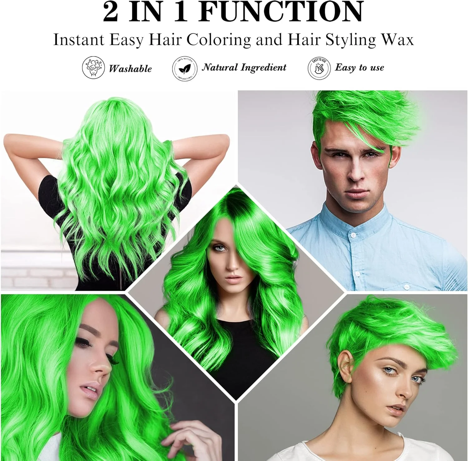 اسپری رنگ موقت سبز میفِلوی، رنگ مو کرمی فوری و طبیعی، رنگ موی موقت برای مردان، زنان و جوانان، پماد حالت دهنده مو قابل شستشو، مناسب مهمانی، خودآرایی و هالووین