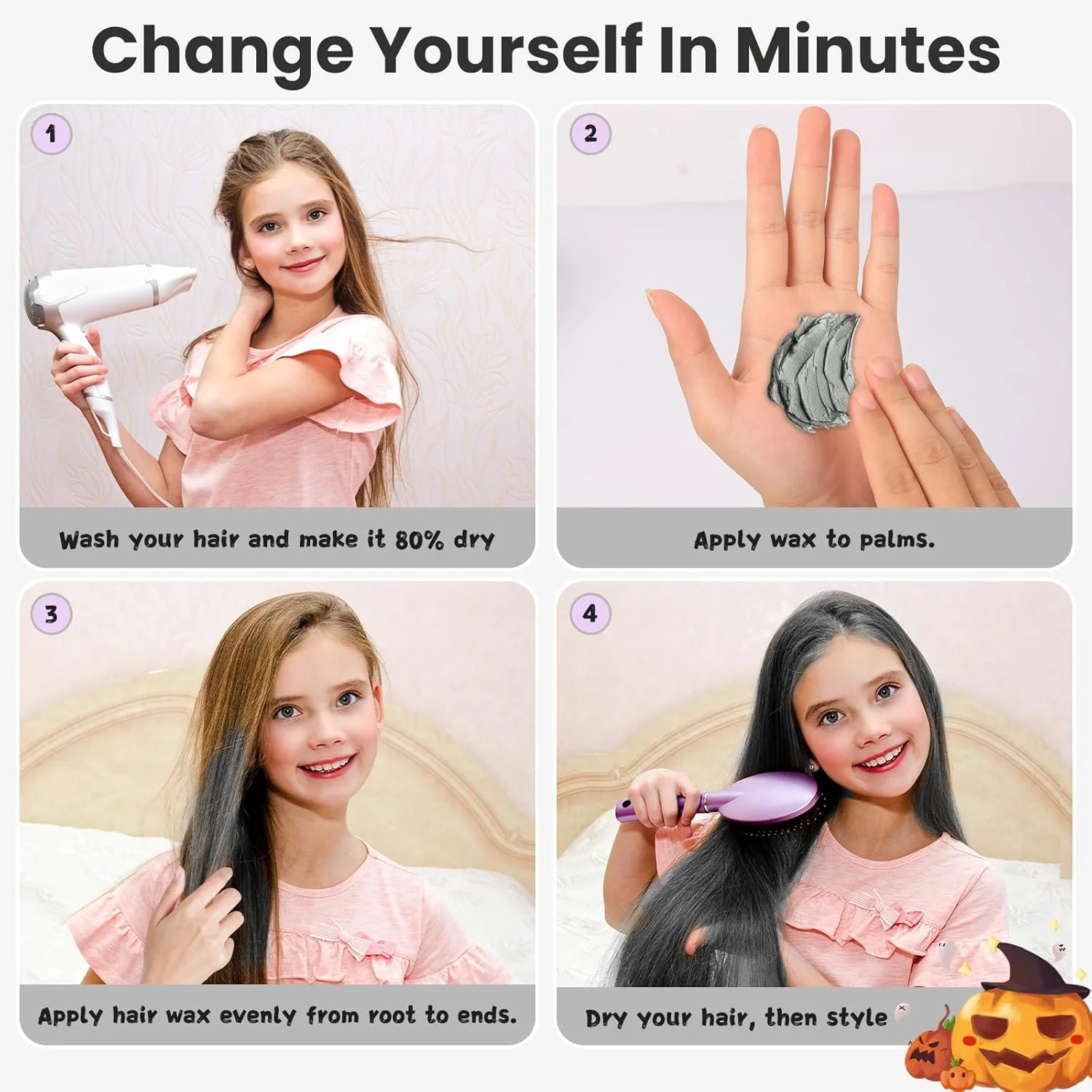 موم رنگ موقت میفانیو خاکستری نقره ای برای کودکان، رنگ موی رنگی قابل شستشو، پماد خاکستری یکبار مصرف و فوری برای دختران و پسران، کرم ژل رنگ آمیزی DIY برای زنان و مردان هالووین