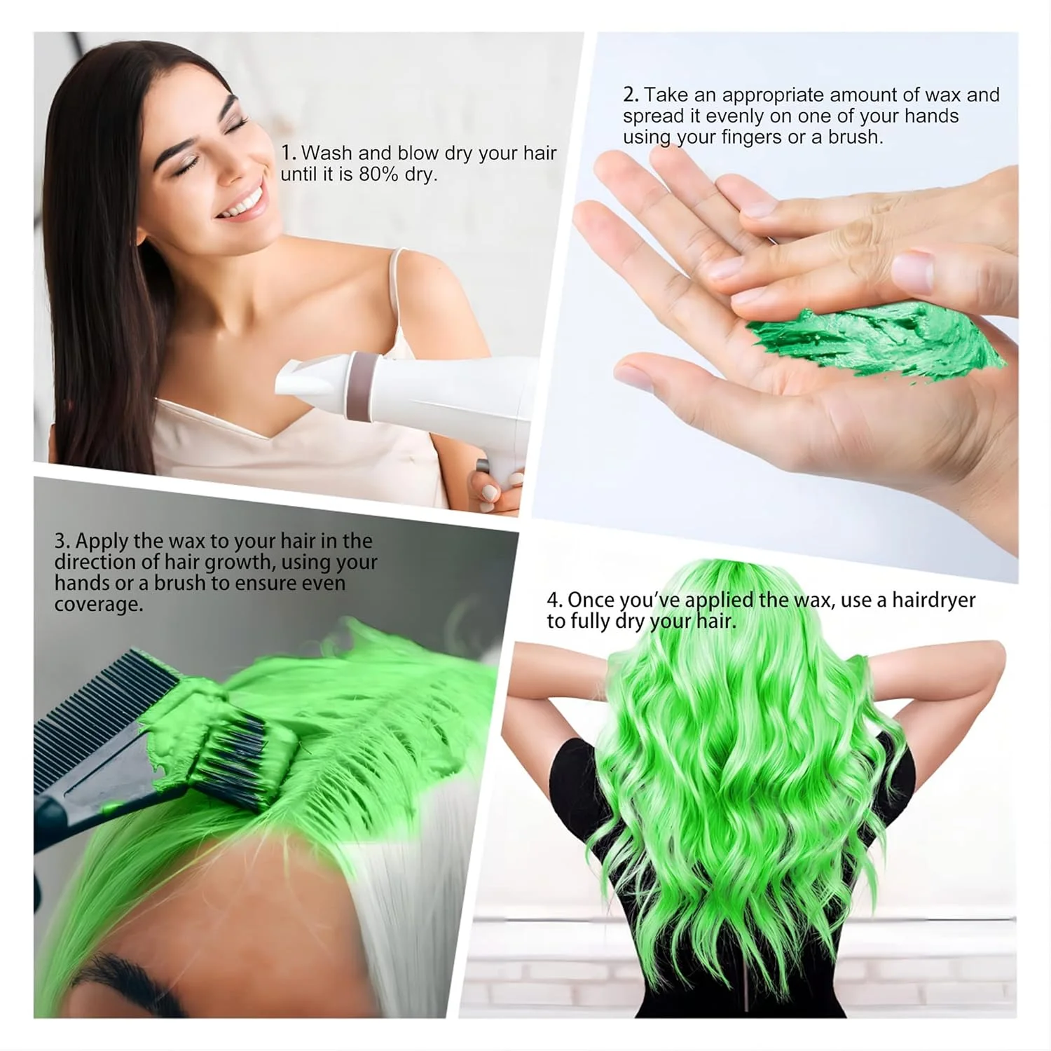 اسپری رنگ موقت سبز میفِلوی، رنگ مو کرمی فوری و طبیعی، رنگ موی موقت برای مردان، زنان و جوانان، پماد حالت دهنده مو قابل شستشو، مناسب مهمانی، خودآرایی و هالووین