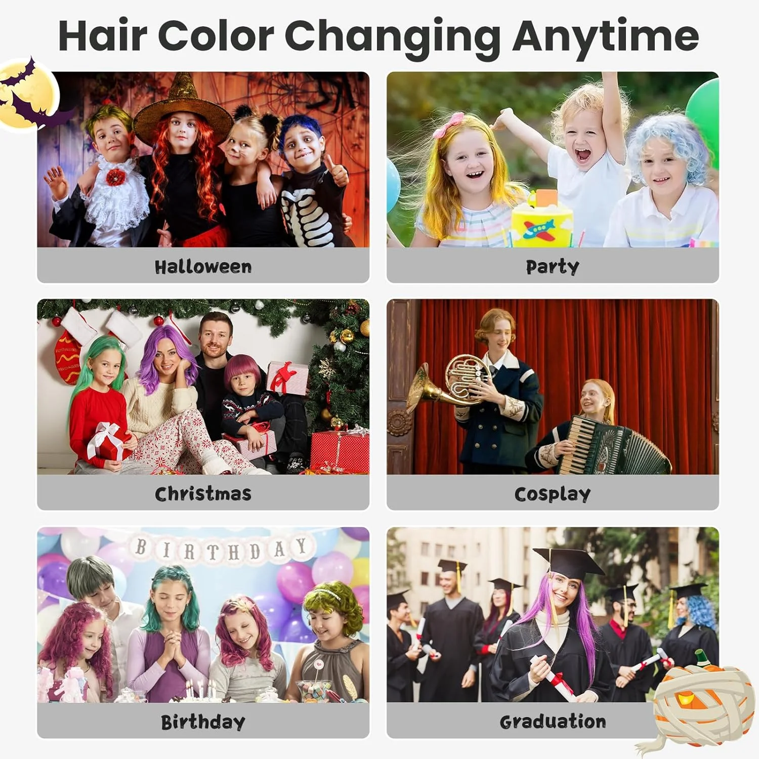 موم رنگ موقت میفانیو خاکستری نقره ای برای کودکان، رنگ موی رنگی قابل شستشو، پماد خاکستری یکبار مصرف و فوری برای دختران و پسران، کرم ژل رنگ آمیزی DIY برای زنان و مردان هالووین