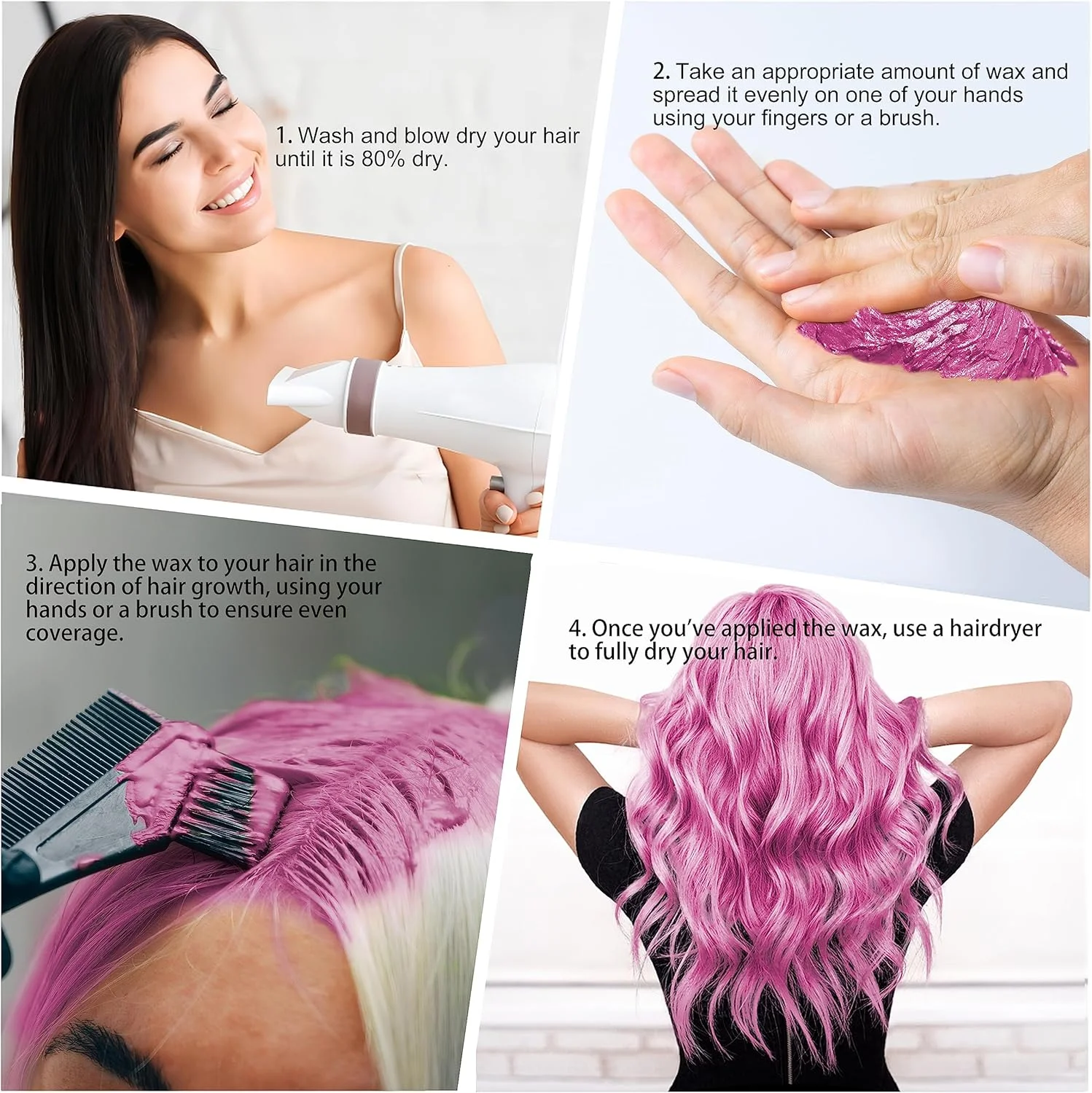 واکس رنگ موی موقت صورتی، کرم رنگ موی فوری و طبیعی، پماد حالت دهنده قابل شستشو، رنگ موی گِلی یکبار مصرف برای زنان، جوانان و مردان، مهمانی، DIY و هالووین واکس رنگ موی موقت صورتی، کرم رنگ موی فوری و طبیعی، پماد حالت دهنده قابل شستشو، رنگ موی گِلی یکبار مصرف برای زنان، جوانان و مردان، مهمانی، DIY و هالووین