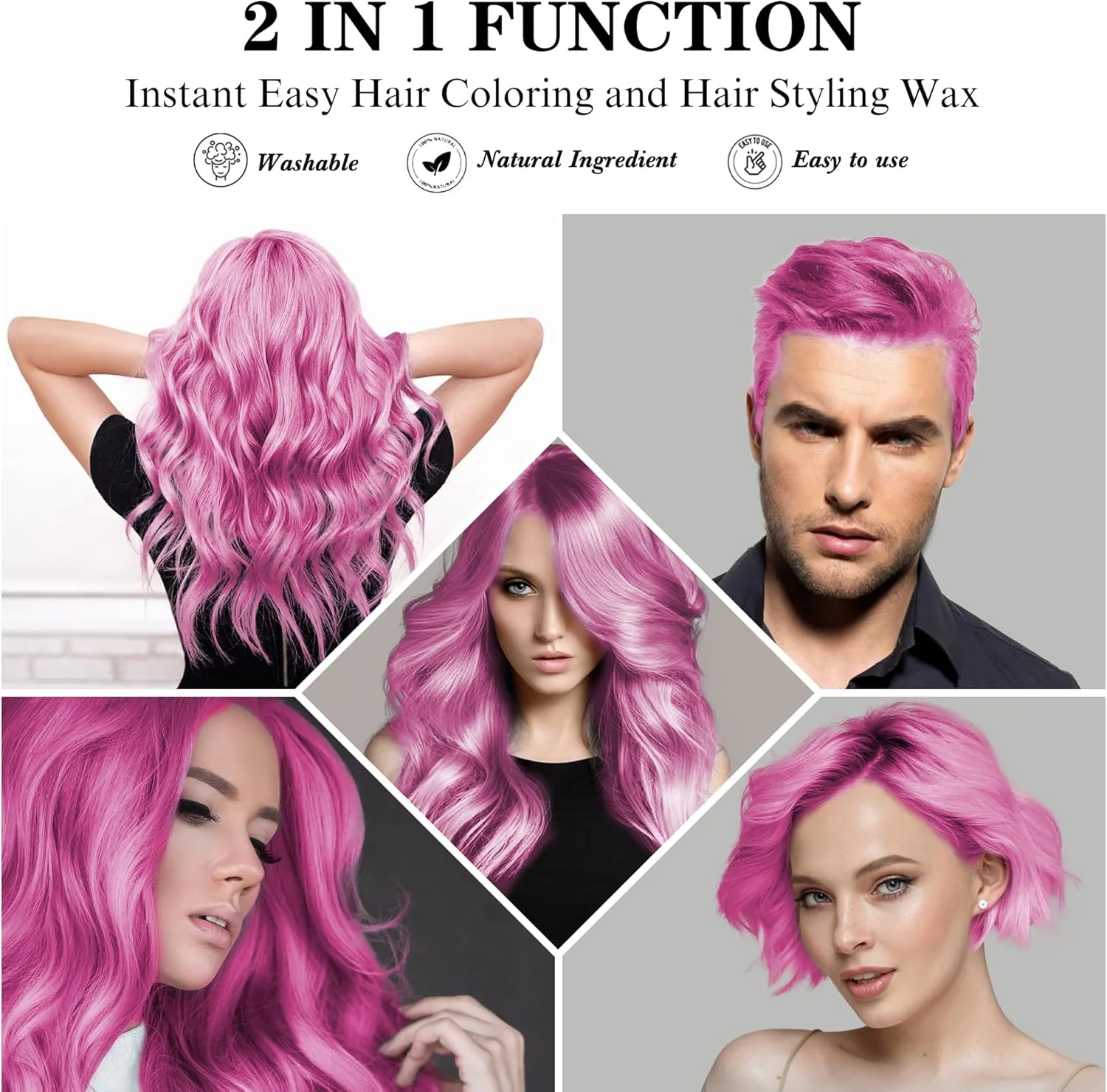 واکس رنگ موی موقت صورتی، کرم رنگ موی فوری و طبیعی، پماد حالت دهنده قابل شستشو، رنگ موی گِلی یکبار مصرف برای زنان، جوانان و مردان، مهمانی، DIY و هالووین واکس رنگ موی موقت صورتی، کرم رنگ موی فوری و طبیعی، پماد حالت دهنده قابل شستشو، رنگ موی گِلی یکبار مصرف برای زنان، جوانان و مردان، مهمانی، DIY و هالووین