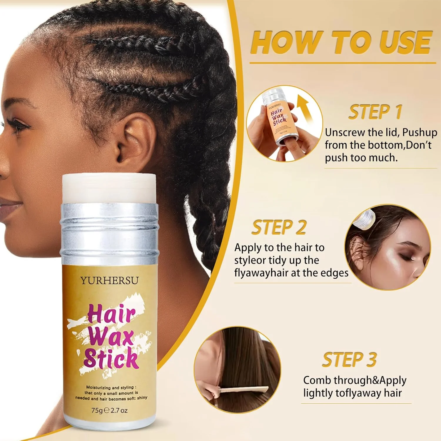 استیک واکس مو، استیک حالت دهنده مو برای حالت دادن به مو، مرطوب کننده غیر چرب ضد وز مو برای زنان، مردان و کودکان، بدون الکل، بدون فلزات سنگین، 75 گرم