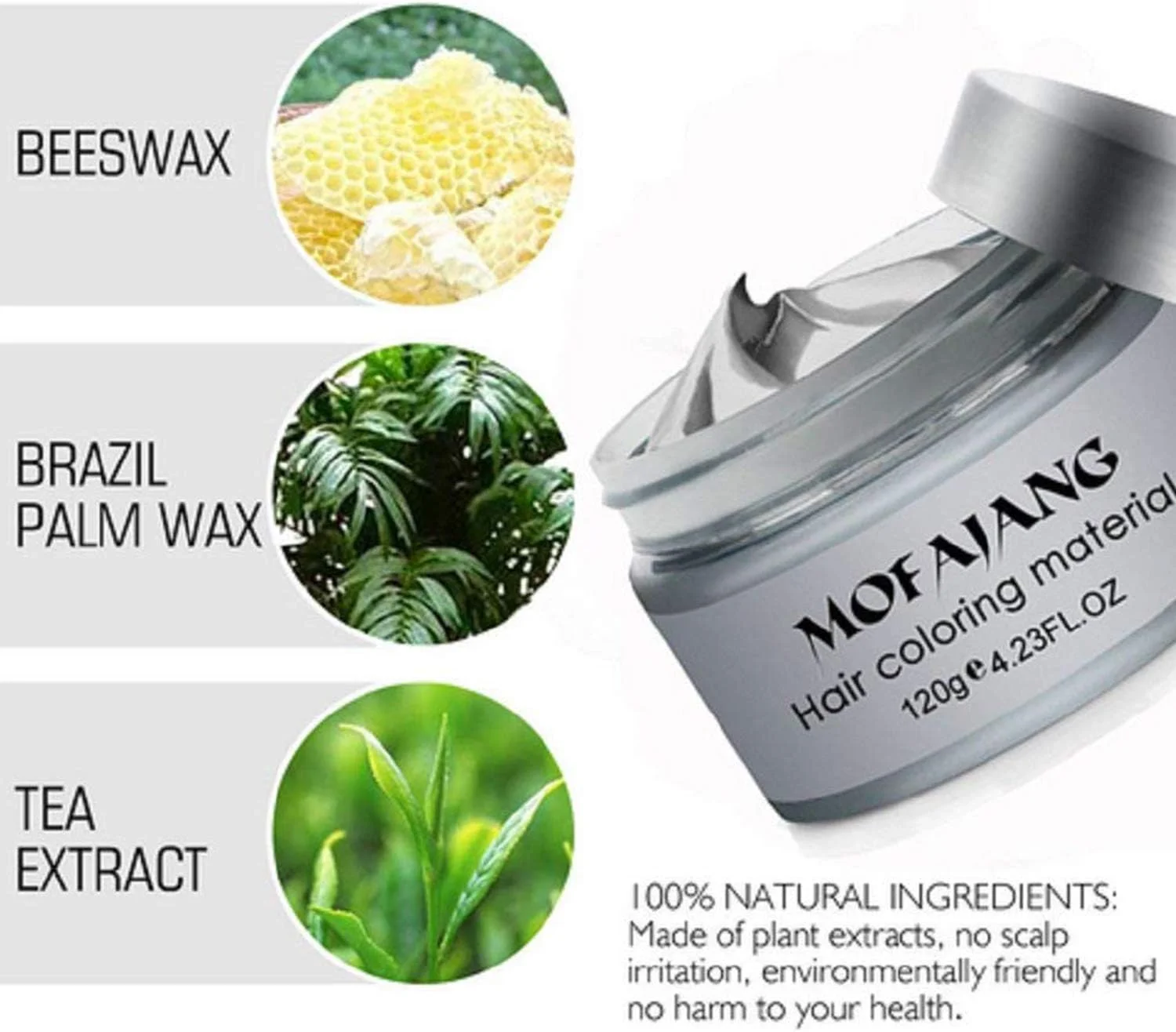 کرم حالت دهنده مو رنگی موفاجانگ، پماد رنگ مو طبیعی، موقت و قابل شستشو، خاکستری