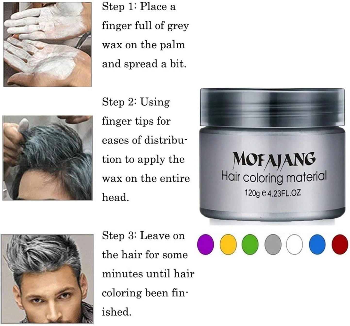 کرم حالت دهنده مو رنگی موفاجانگ، پماد رنگ مو طبیعی، موقت و قابل شستشو، خاکستری