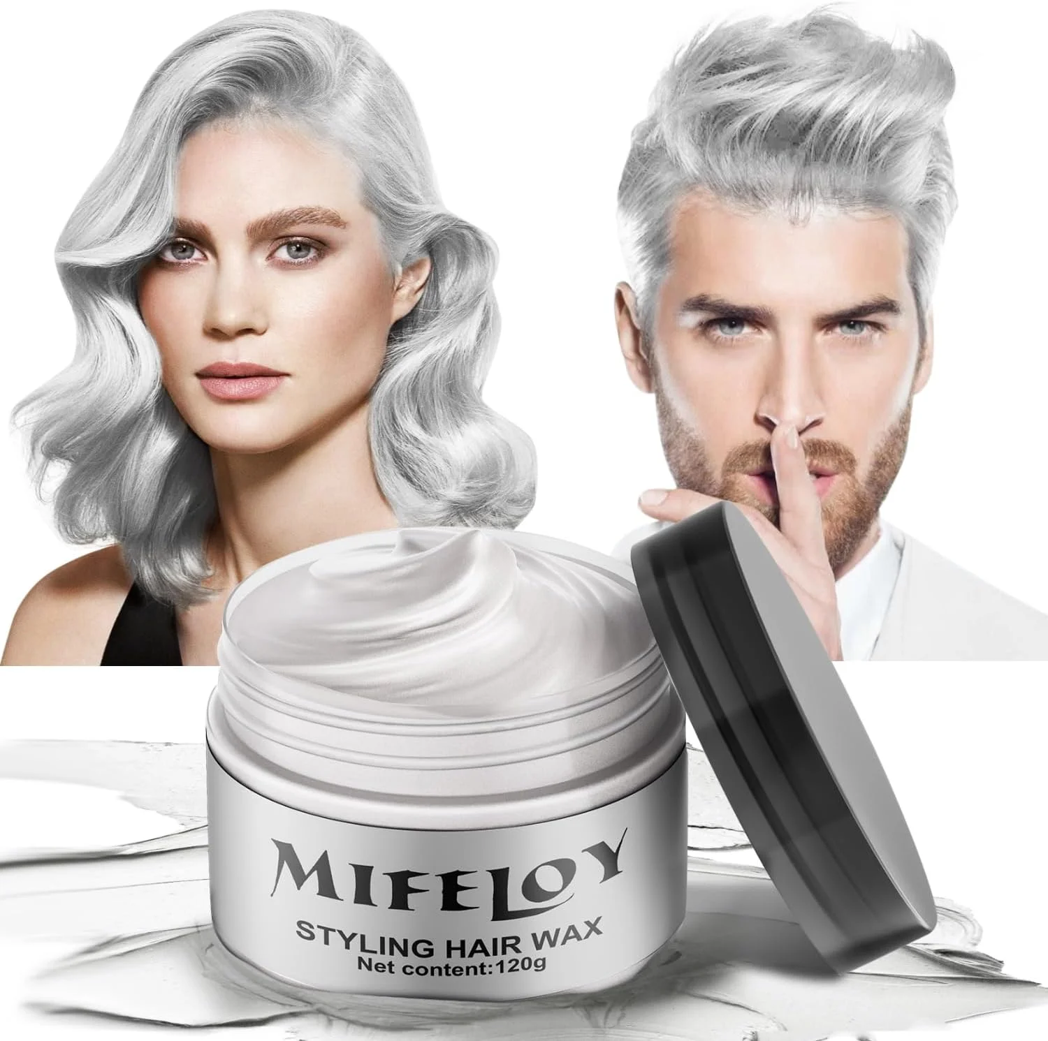 اسپری رنگ موقت سفید نقره ای، رنگ موی کرمی فوری و طبیعی، پماد حالت دهنده مو قابل شستشو، رنگ موی موقت برای خانم ها و آقایان جوان، مناسب مهمانی و جشن