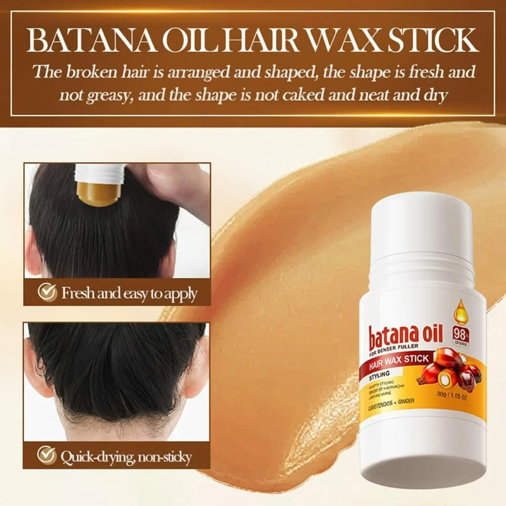 بسته 2 عددی استیک واکس مو، استیک واکس روغن باتانا طبیعی برای موهای وز و حالت دهی لبه مو، استیک پماد حالت دهنده مو برای زنان، دختران، مردان، پماد صاف کننده و رفع کننده موهای شکسته غیر چرب