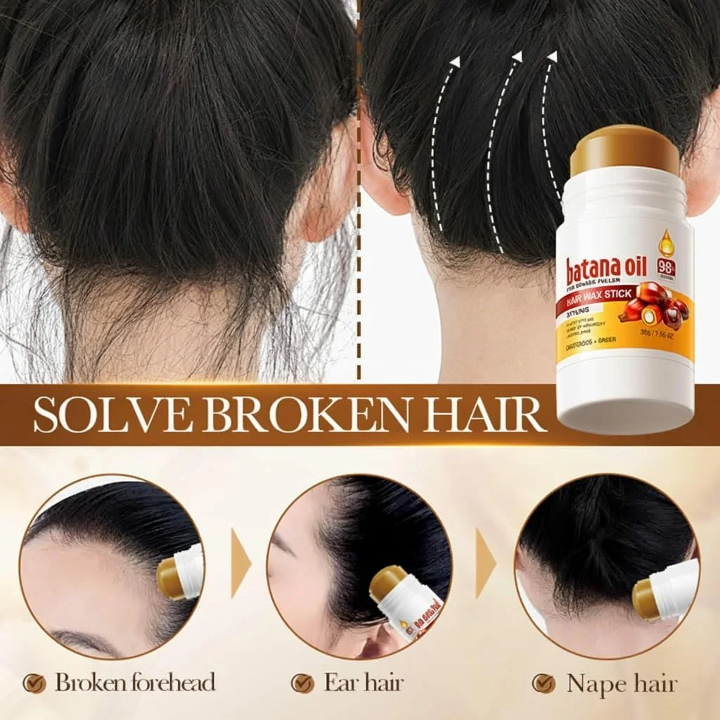بسته 2 عددی استیک واکس مو، استیک واکس روغن باتانا طبیعی برای موهای وز و حالت دهی لبه مو، استیک پماد حالت دهنده مو برای زنان، دختران، مردان، پماد صاف کننده و رفع کننده موهای شکسته غیر چرب