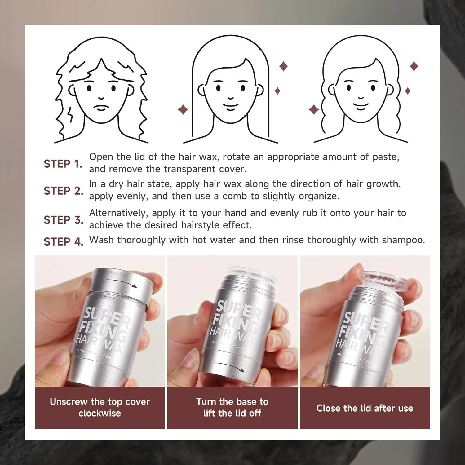 استیک واکس حالت دهنده مو NALACAL، حالت دهنده قوی و غیر چرب برای موهای وز و شکسته، استیک واکس صاف کننده مو برای موهای ریز، وز و موهای بچه، مناسب استفاده در مهمانی و استیج