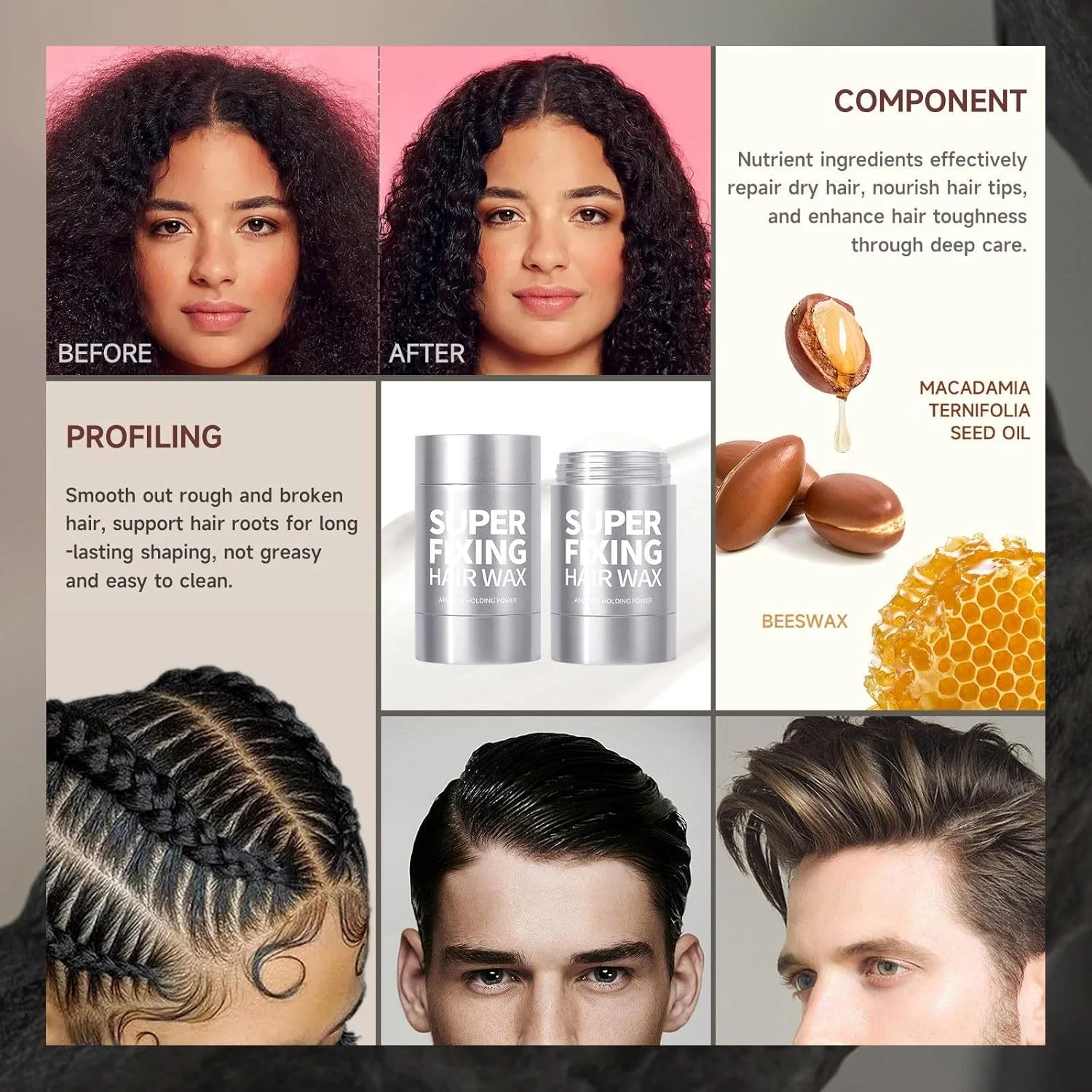 استیک واکس حالت دهنده مو NALACAL، حالت دهنده قوی و غیر چرب برای موهای وز و شکسته، استیک واکس صاف کننده مو برای موهای ریز، وز و موهای بچه، مناسب استفاده در مهمانی و استیج