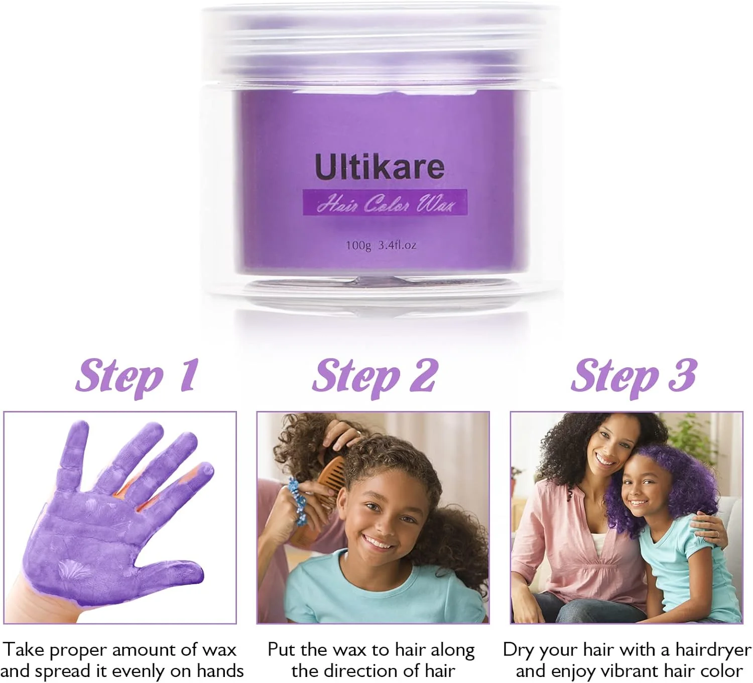 واکس مو رنگی موقت برای موهای طبیعی، واکس مو رنگ بنفش Ultikare، پماد حالت دهنده، کرم ژل گِلی فوری 100 میلی لیتر، هدیه دخترانه، مهمانی، DIY Cosplay، روز کودک واکس مو رنگی موقت برای موهای طبیعی، واکس مو رنگ بنفش Ultikare، پماد حالت دهنده، کرم ژل گِلی فوری 100 میلی لیتر، هدیه دخترانه، مهمانی، DIY Cosplay، روز کودک