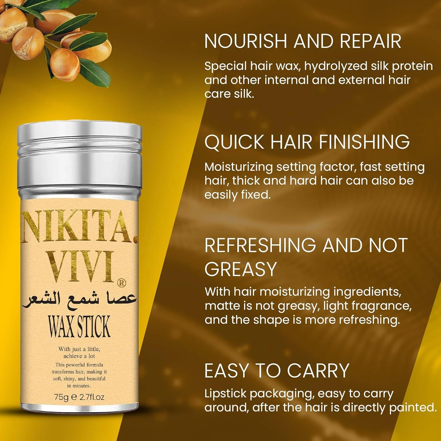 NIKITA.VIVI چسب مو دو عددی (2x75 گرم)، چسب مو برای کلاه گیس، حالت دهنده مو، پماد حالت دهنده مو برای زنان و مردان، واکس موی غیر چرب برای موهای وز و پرز دار