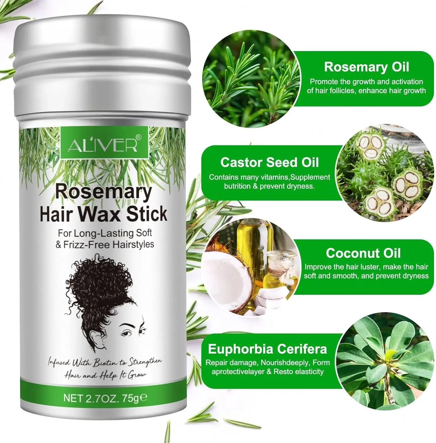 استیک واکس مو رزماری NIKITA.VIVI، ۷۵ گرم، برای مدل موهای نرم و بدون وز ماندگار، واکس حالت دهنده مو، استیک کنترل لبه مو، واکس پماد مو