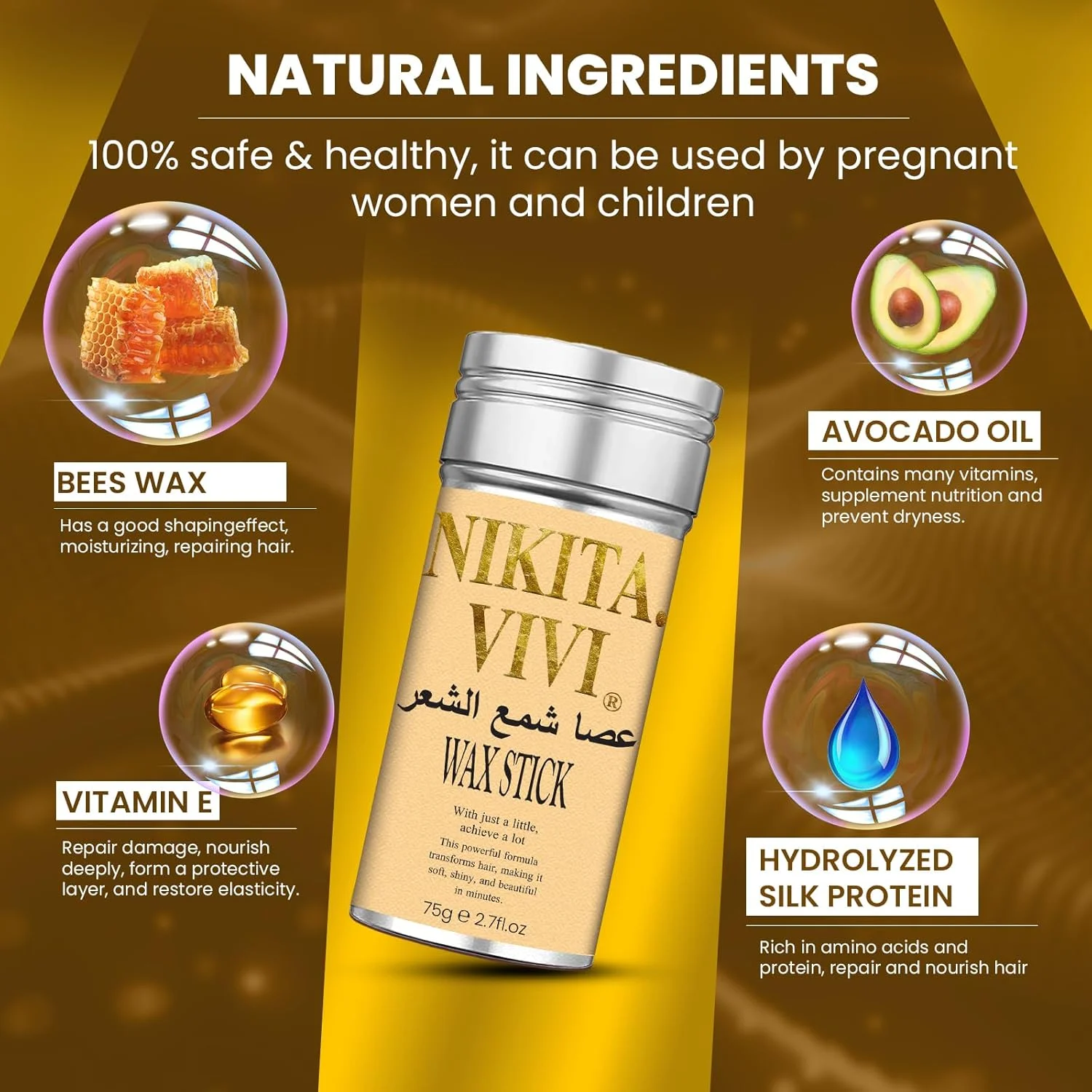 NIKITA.VIVI چسب مو دو عددی (2x75 گرم)، چسب مو برای کلاه گیس، حالت دهنده مو، پماد حالت دهنده مو برای زنان و مردان، واکس موی غیر چرب برای موهای وز و پرز دار
