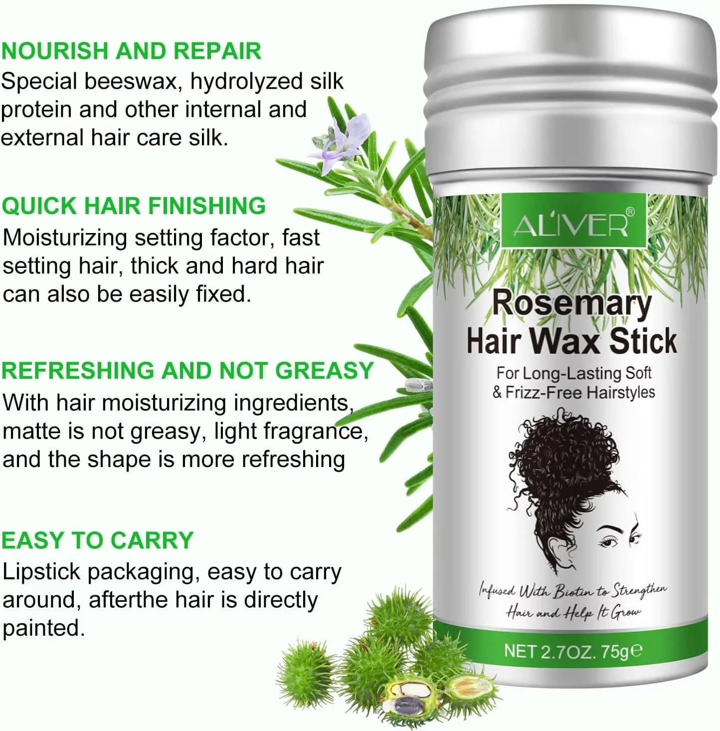 استیک واکس مو رزماری NIKITA.VIVI، ۷۵ گرم، برای مدل موهای نرم و بدون وز ماندگار، واکس حالت دهنده مو، استیک کنترل لبه مو، واکس پماد مو