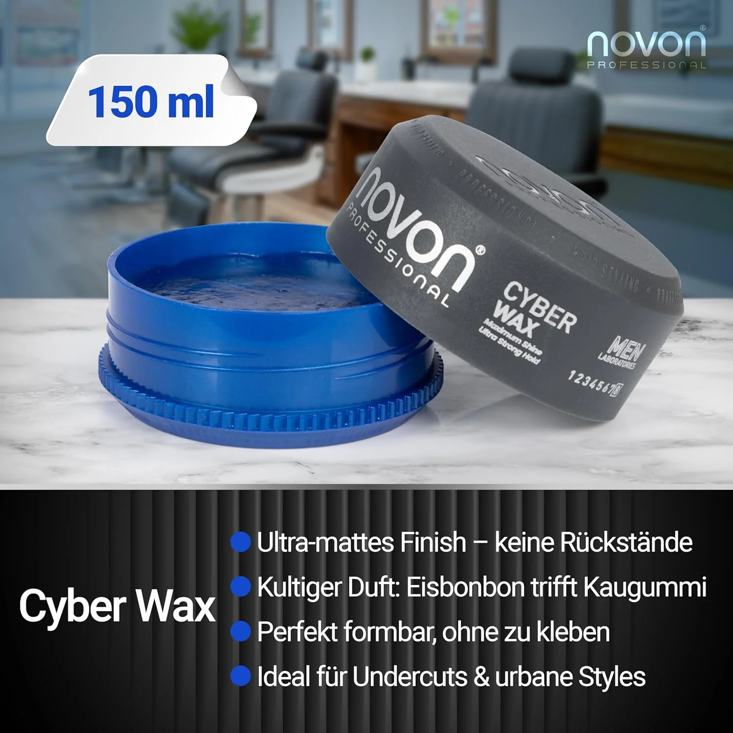 واکس موی سایبر حرفه ای نوون | واکس مو | پماد مو 150 میلی لیتر | پوشش فوق العاده مات | بدون ایجاد رسوب | حالت دهنده بدون چسبندگی | رایحه آدامس یخی نمادین | ایده آل برای استایل های مدرن