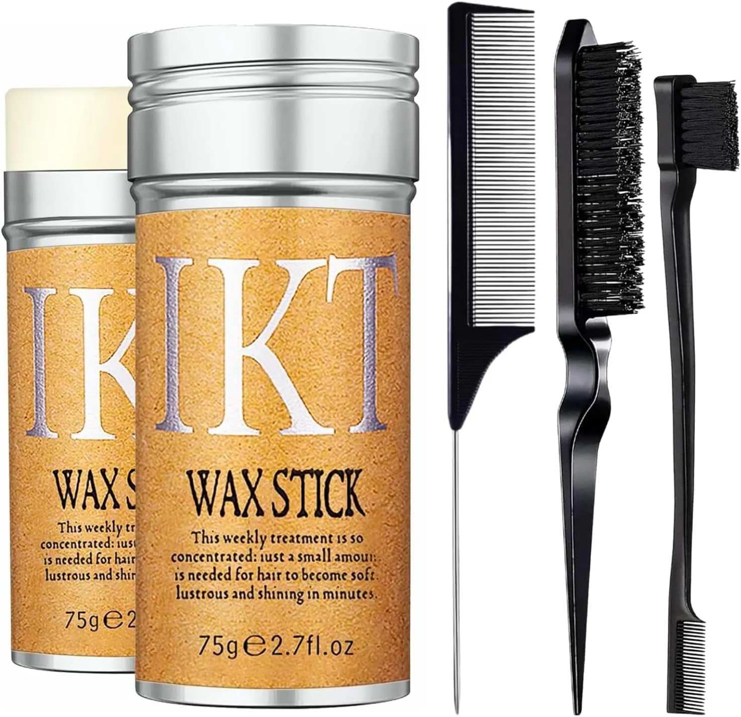 استیک واکس مو به همراه ست برس موی صاف کننده 3 عددی، استیک واکس مو برای حالت دادن و مرتب کردن موهای وز و خرده موها به همراه برس مو
