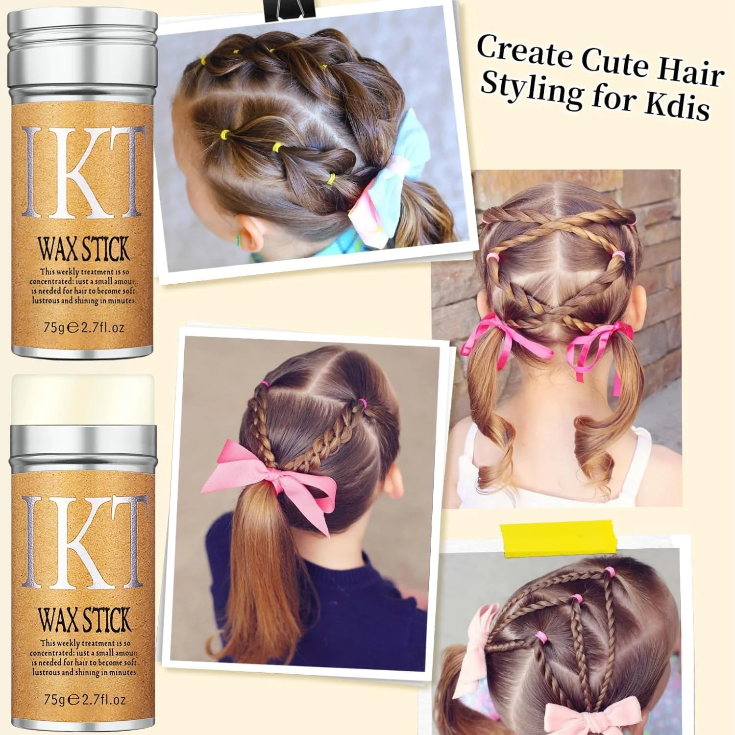 استیک واکس مو به همراه ست برس موی صاف کننده 3 عددی، استیک واکس مو برای حالت دادن و مرتب کردن موهای وز و خرده موها به همراه برس مو