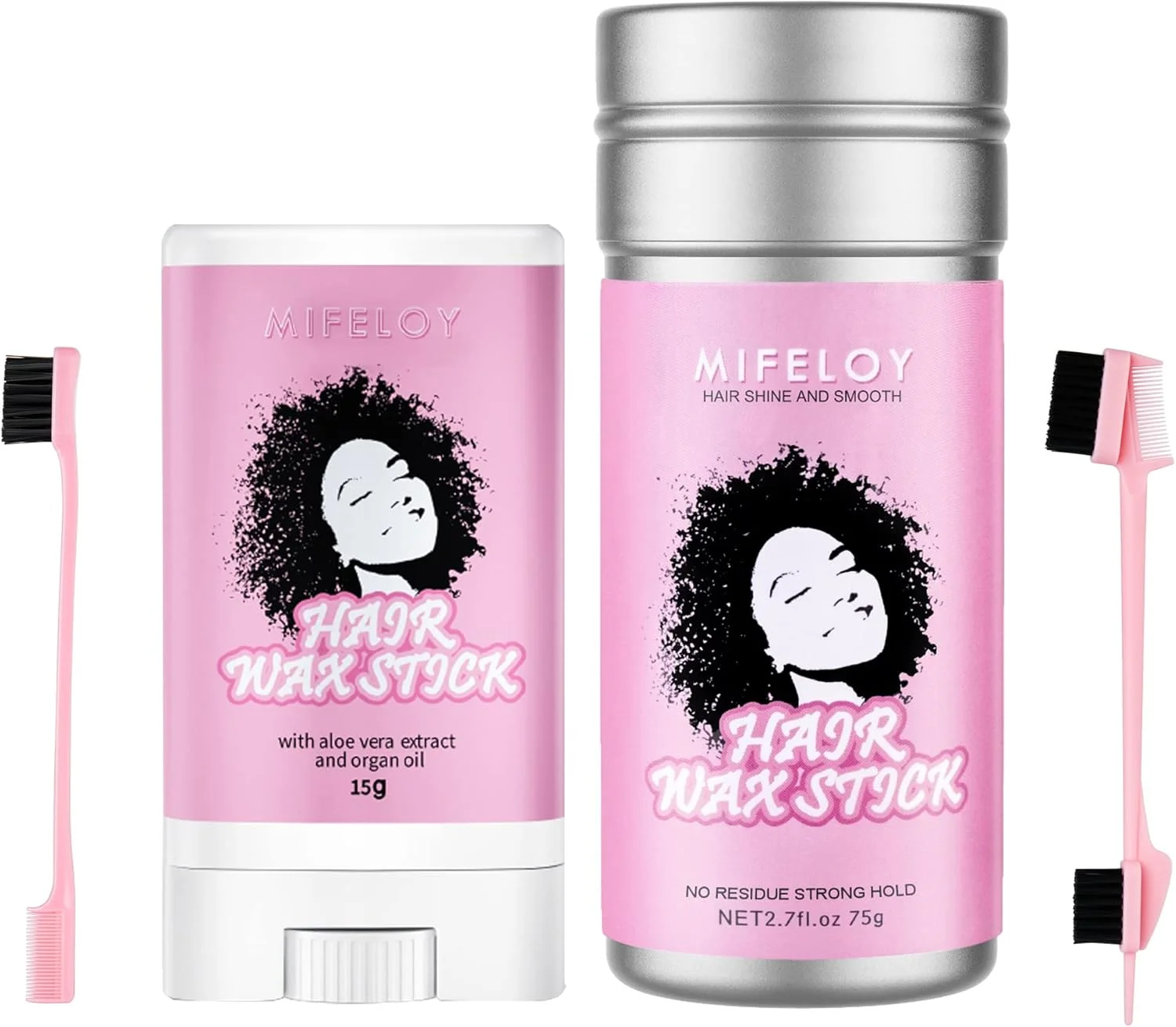 استیک واکس مو 75 گرمی، پماد مینی 15 گرمی برای صاف کردن موهای وز و کنترل حاشیه مو، چسب موی صاف کننده موی زنانه، ژل کرم حالت دهنده مو برای کلاه گیس، برس 5 در 1، شانه برس لبه