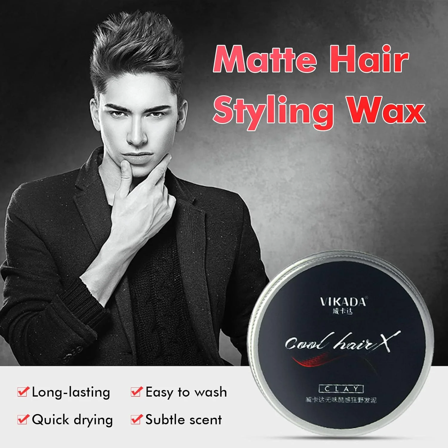 ویکادا واکس حالت دهنده مو مات، حالت دهنده قوی موی مردانه، بدون چربی، حالت دهنده روزانه، خاک رس با قدرت بالا و درخشش کم